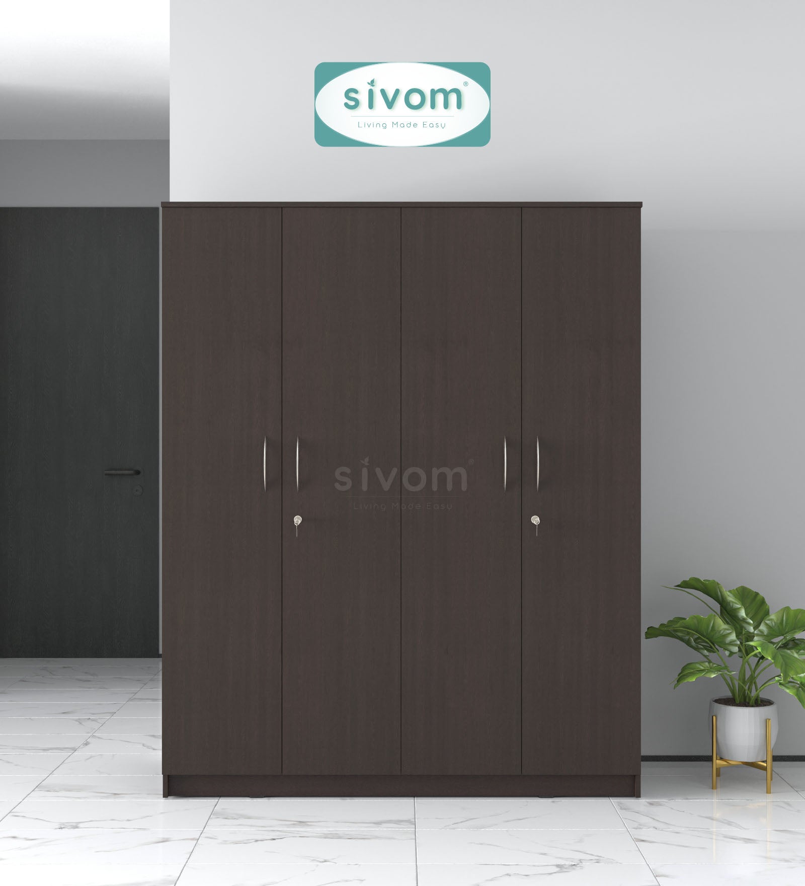 Sivom SIVOM Mezza Multipurpose 4 Door Closet Engineered Wood 4 Door Wardrobe for Modern Homes | Elegant Design & Premium Finish