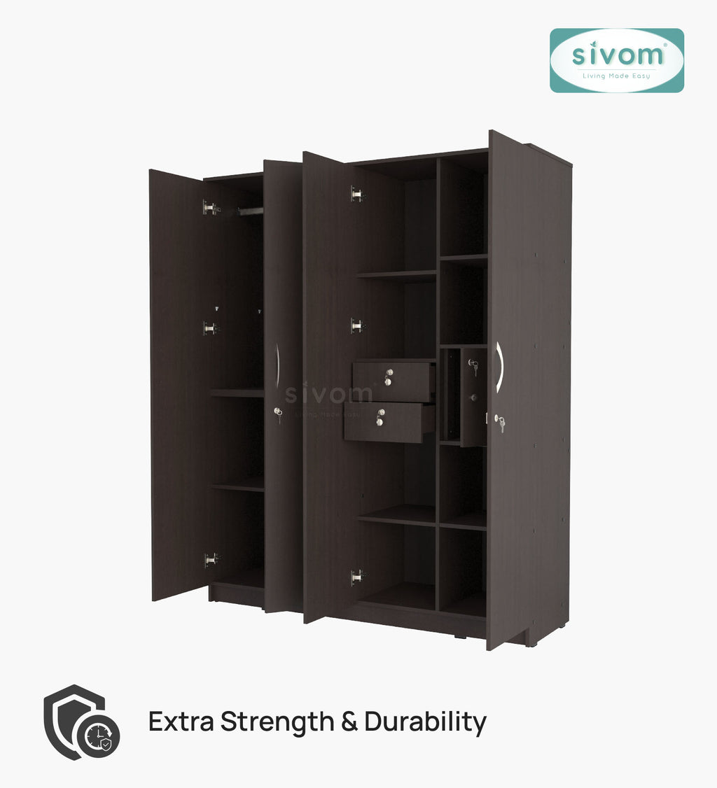 Sivom SIVOM Mezza Multipurpose 4 Door Closet Engineered Wood 4 Door Wardrobe for Modern Homes | Elegant Design & Premium Finish