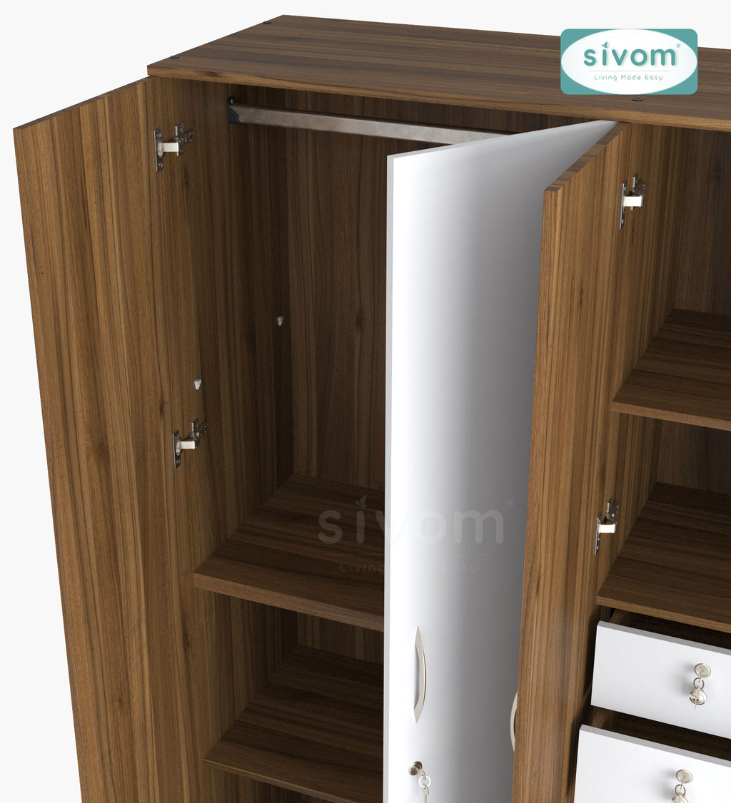 Sivom SIVOM Mezza Multipurpose 4 Door Closet Engineered Wood 4 Door Wardrobe for Modern Homes | Elegant Design & Premium Finish