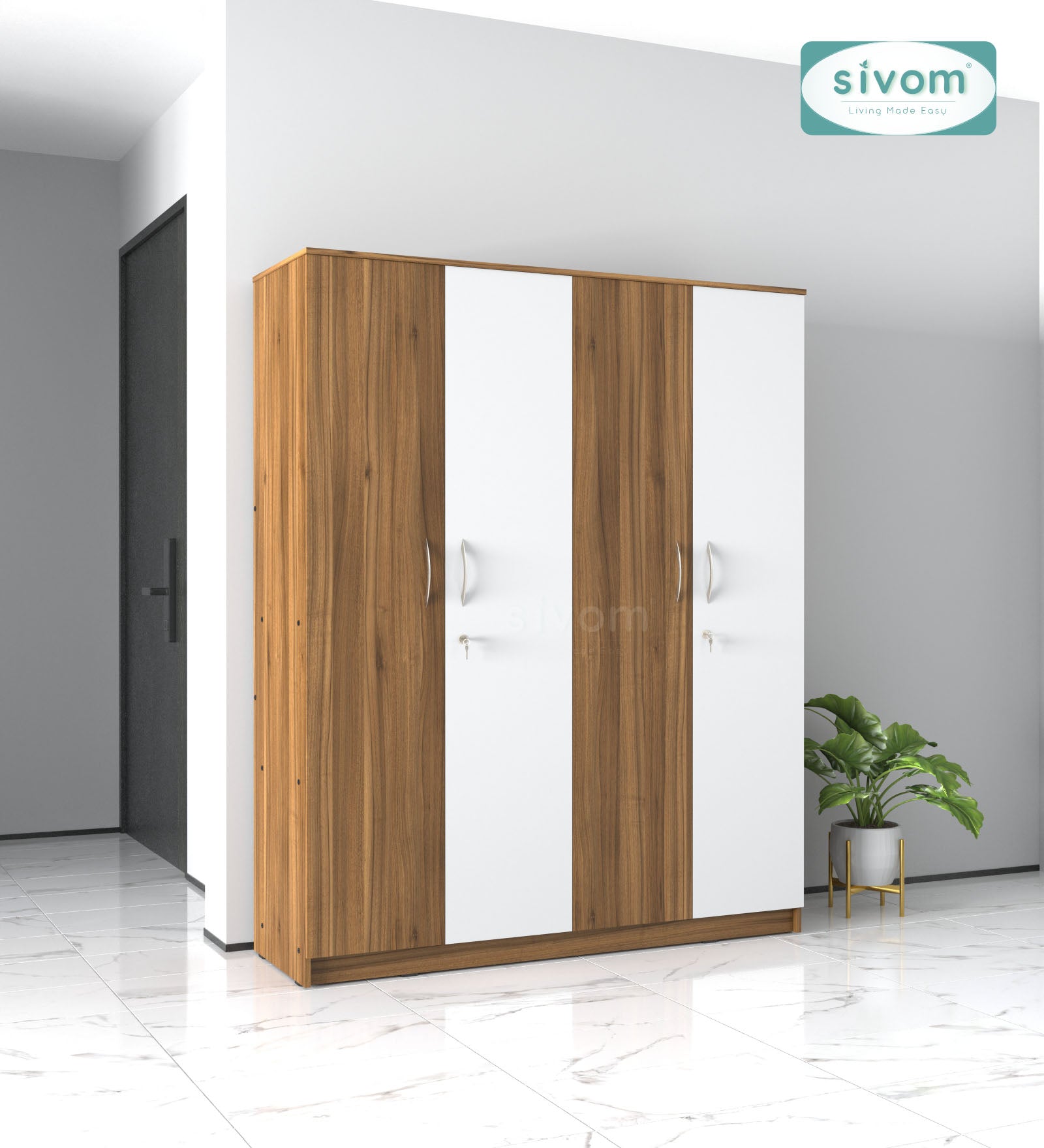 Sivom SIVOM Mezza Multipurpose 4 Door Closet Engineered Wood 4 Door Wardrobe for Modern Homes | Elegant Design & Premium Finish