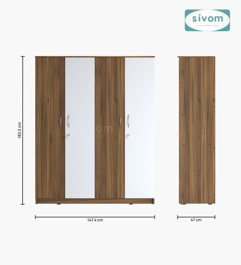 Sivom SIVOM Mezza Multipurpose 4 Door Closet Engineered Wood 4 Door Wardrobe for Modern Homes | Elegant Design & Premium Finish