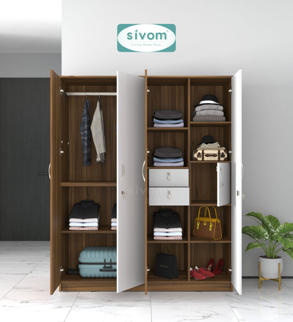 Sivom SIVOM Mezza Multipurpose 4 Door Closet Engineered Wood 4 Door Wardrobe for Modern Homes | Elegant Design & Premium Finish
