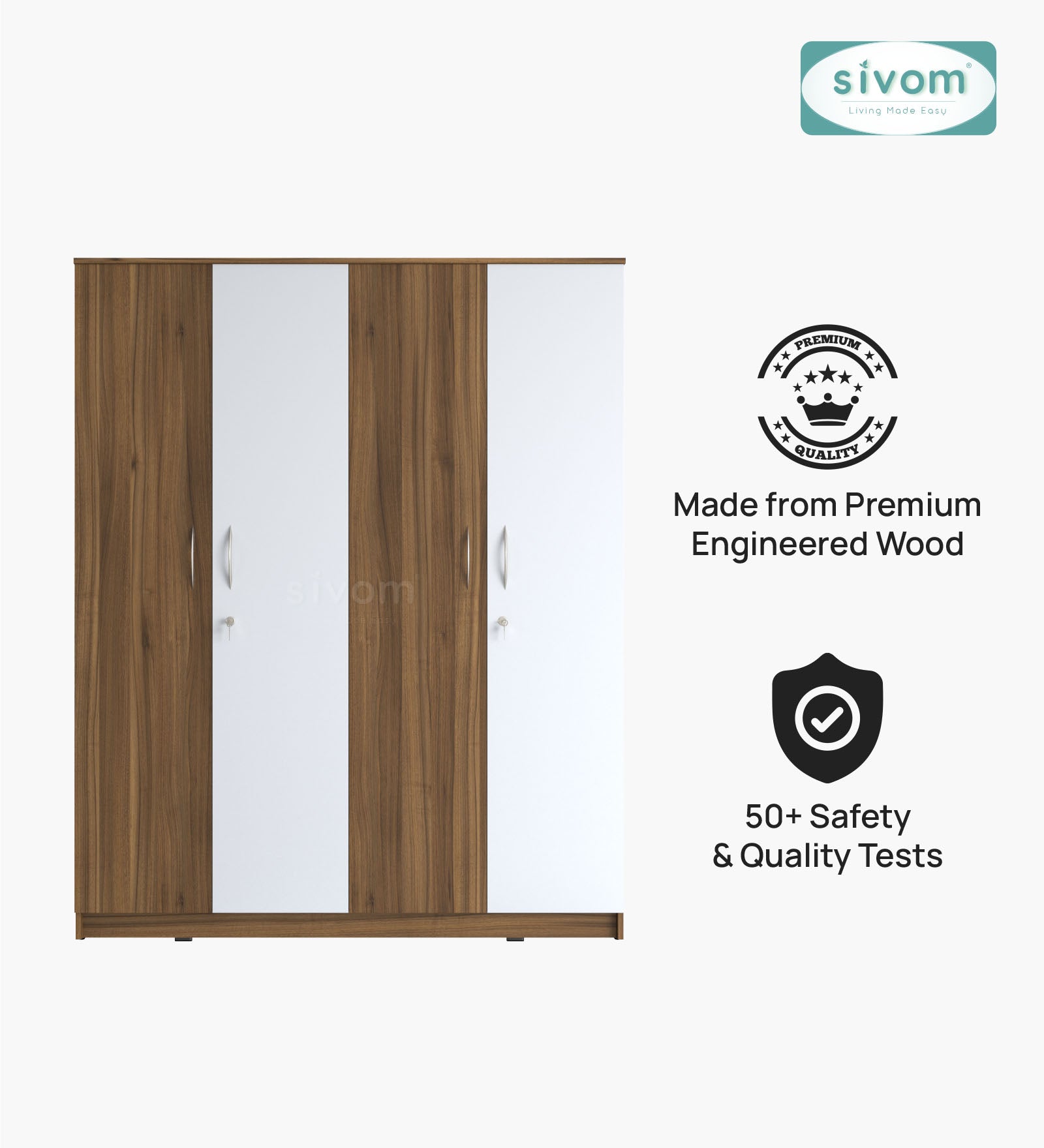 Sivom SIVOM Mezza Multipurpose 4 Door Closet Engineered Wood 4 Door Wardrobe for Modern Homes | Elegant Design & Premium Finish