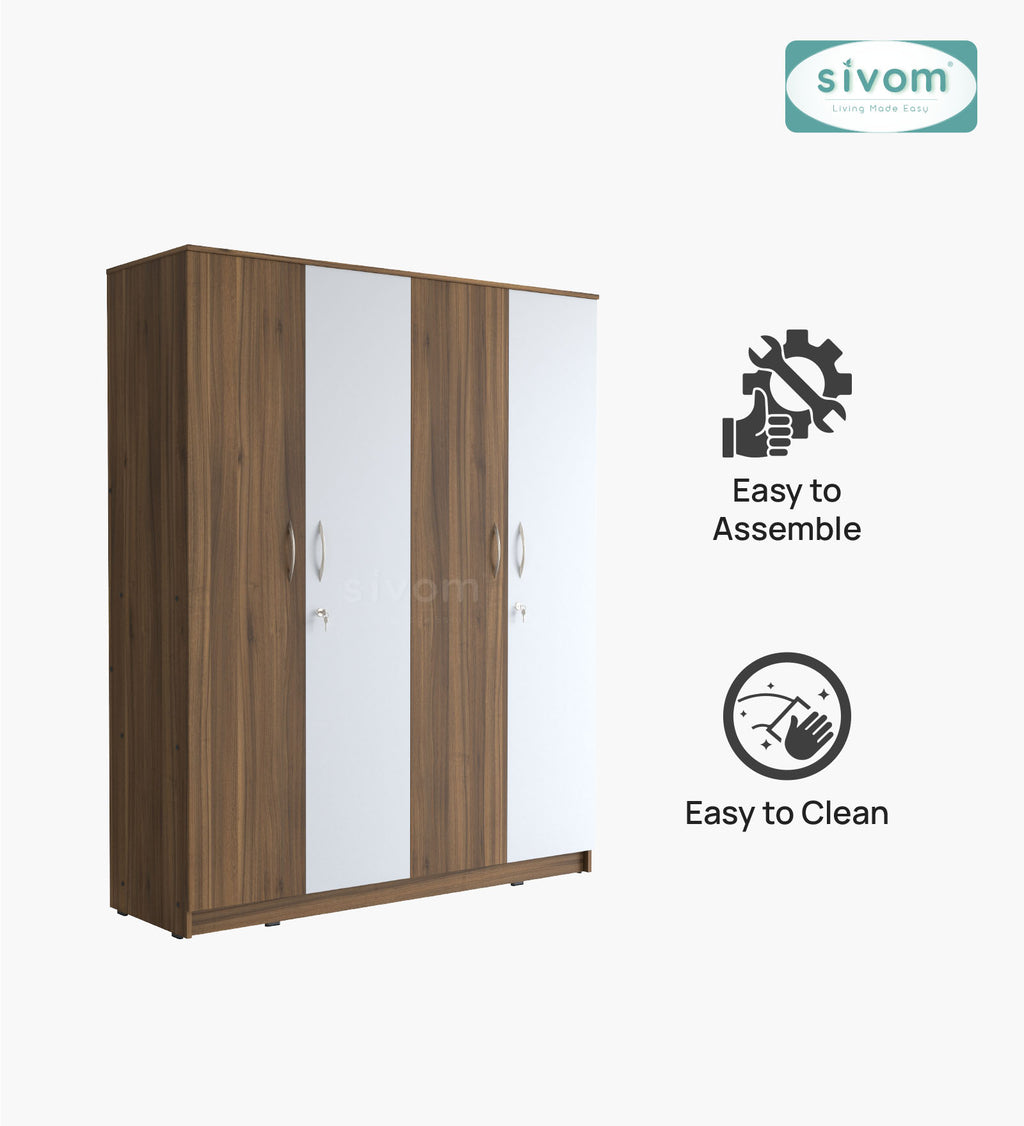 Sivom SIVOM Mezza Multipurpose 4 Door Closet Engineered Wood 4 Door Wardrobe for Modern Homes | Elegant Design & Premium Finish