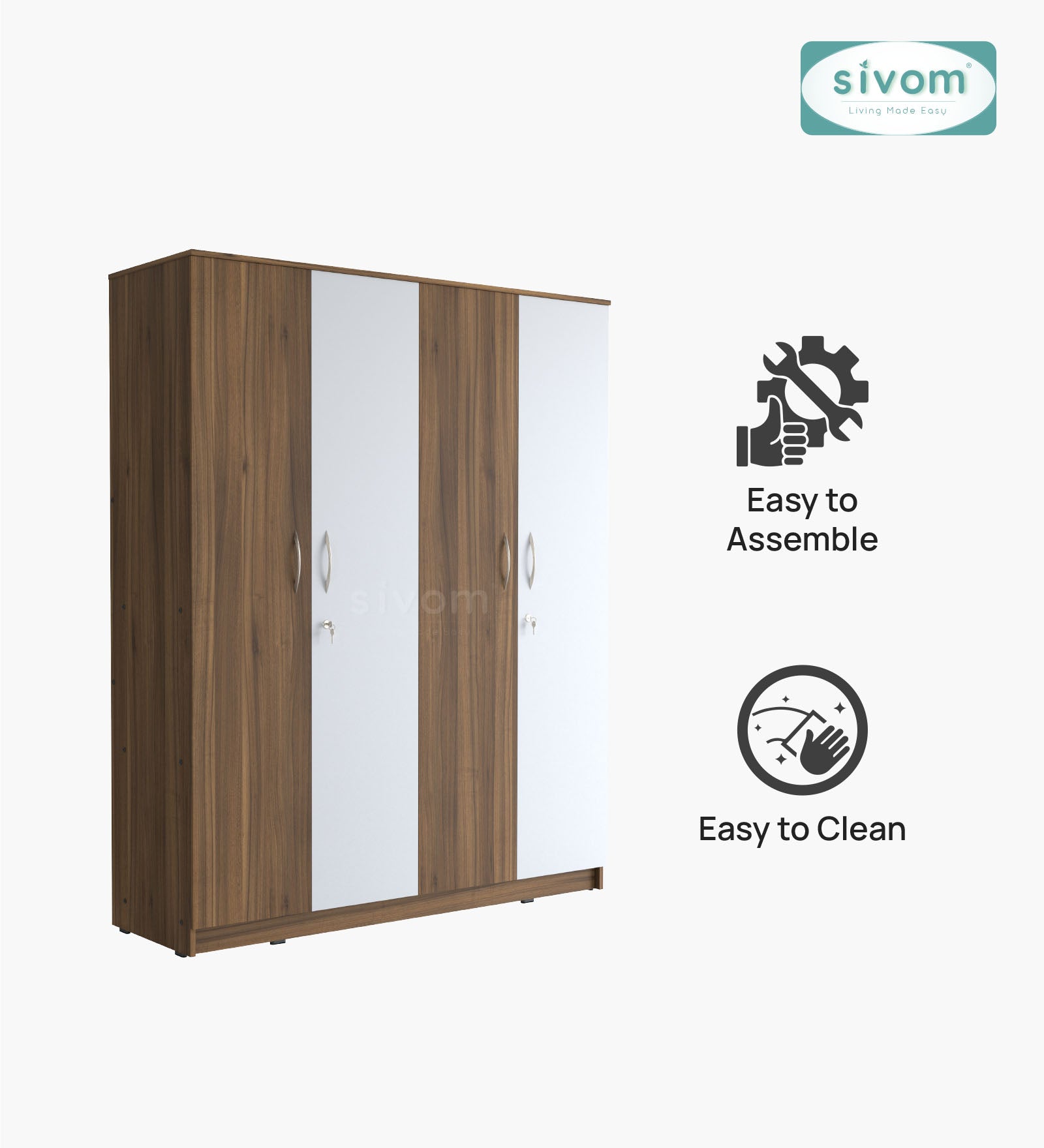 Sivom SIVOM Mezza Multipurpose 4 Door Closet Engineered Wood 4 Door Wardrobe for Modern Homes | Elegant Design & Premium Finish