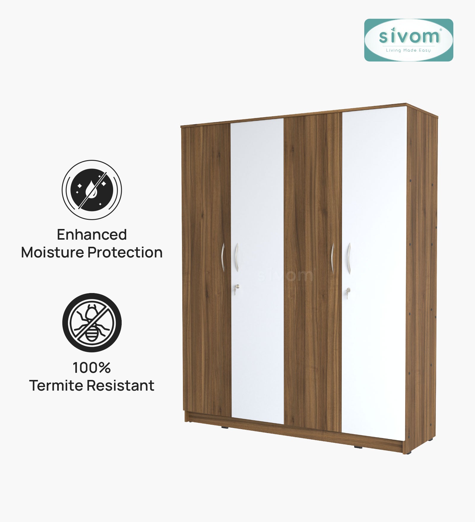 Sivom SIVOM Mezza Multipurpose 4 Door Closet Engineered Wood 4 Door Wardrobe for Modern Homes | Elegant Design & Premium Finish
