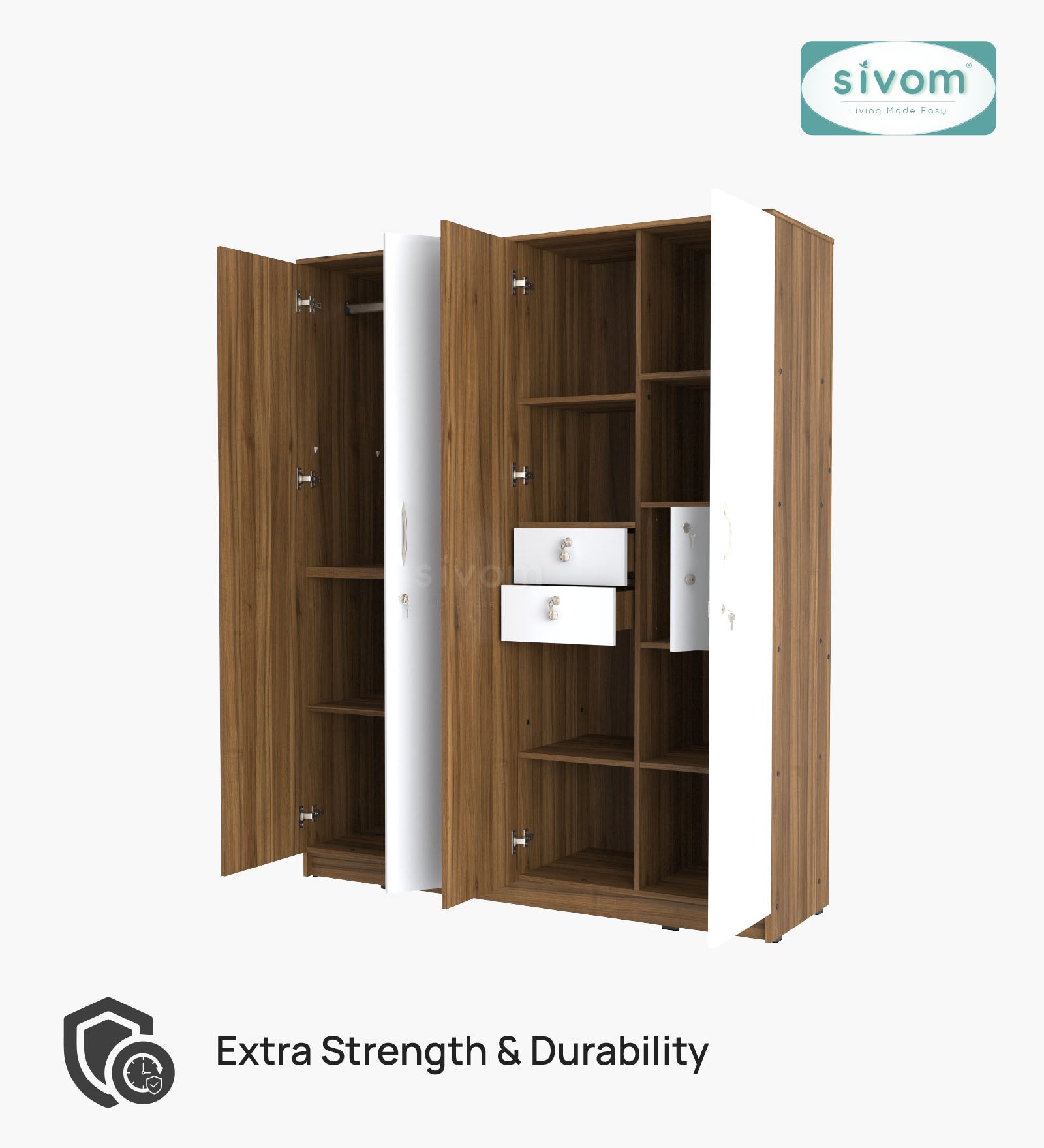 Sivom SIVOM Mezza Multipurpose 4 Door Closet Engineered Wood 4 Door Wardrobe for Modern Homes | Elegant Design & Premium Finish