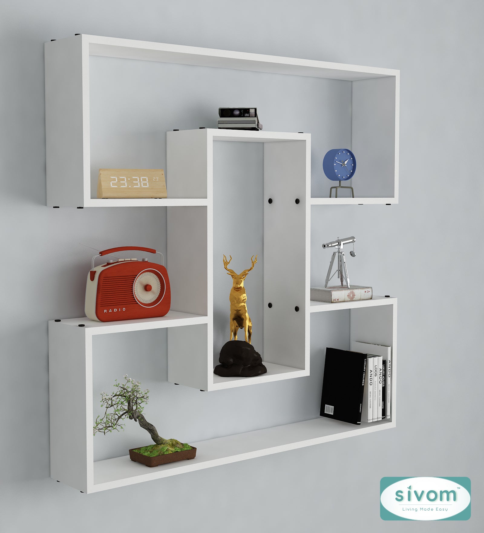Sivom SIVOM MIZZ Multipurpose Modular Wall Racks/Shelves/Organiser/Décor Particle Board Wall Shelf (Number of Shelves - 6, ) for Modern Homes | Elegant Design & Premium Finish