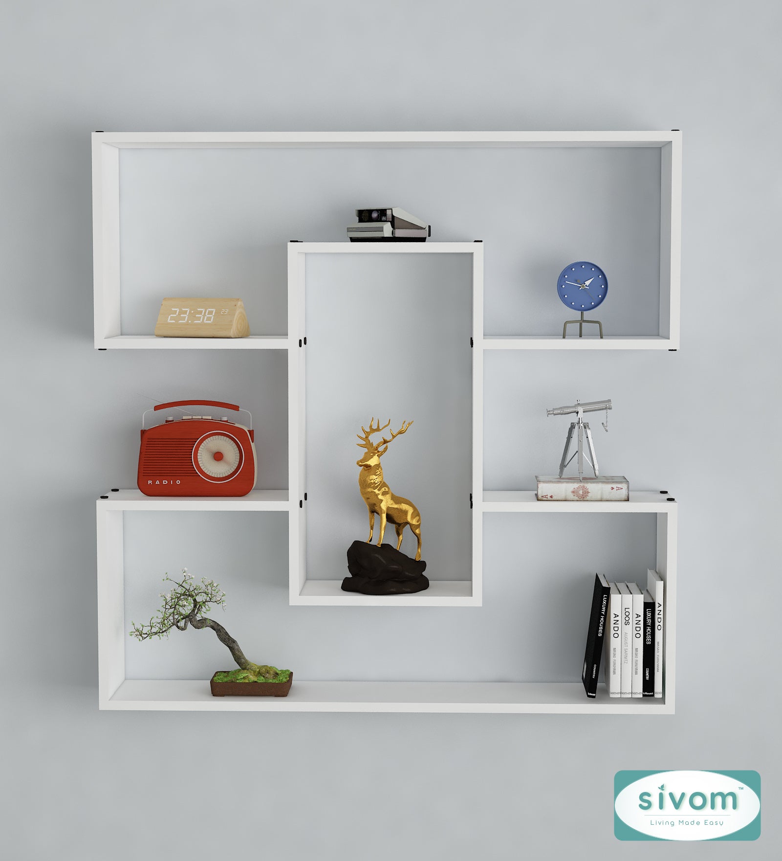 Sivom SIVOM MIZZ Multipurpose Modular Wall Racks/Shelves/Organiser/Décor Particle Board Wall Shelf (Number of Shelves - 6, ) for Modern Homes | Elegant Design & Premium Finish