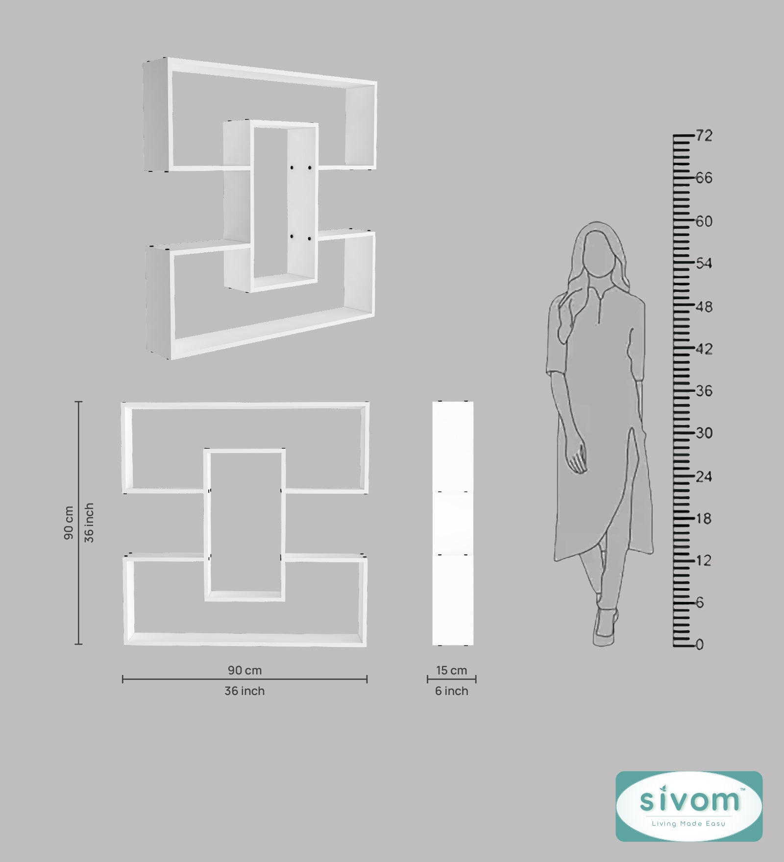 Sivom SIVOM MIZZ Multipurpose Modular Wall Racks/Shelves/Organiser/Décor Particle Board Wall Shelf (Number of Shelves - 6, ) for Modern Homes | Elegant Design & Premium Finish