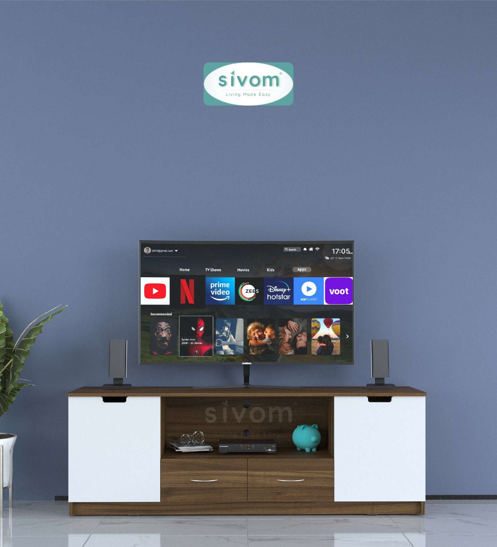 Sivom SIVOM Morgan Multipurpose TV Unit fits upto 43 inch with Storage Engineered Wood TV Entertainment Unit for Modern Homes | Elegant Design & Premium Finish