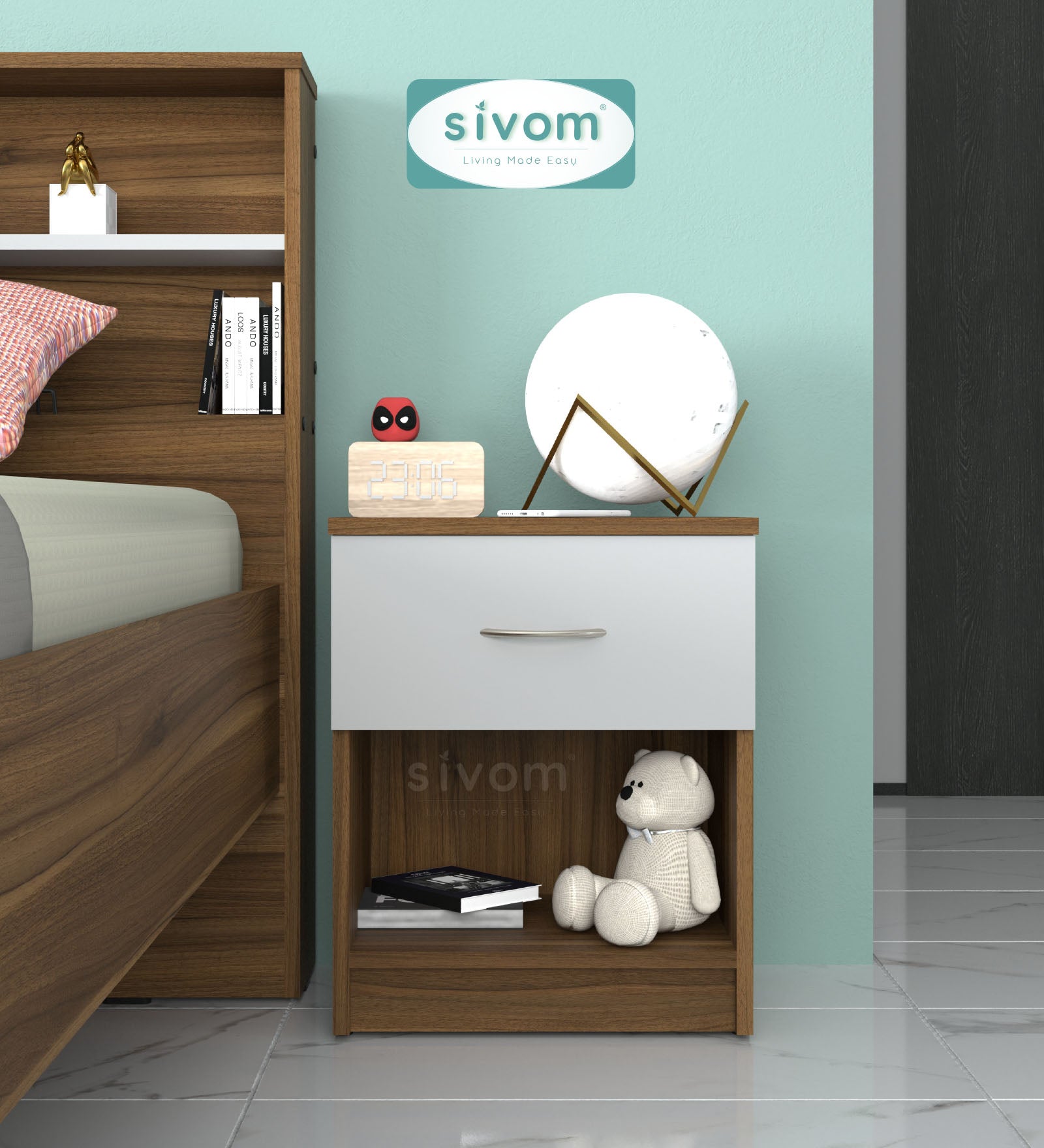 Sivom SIVOM Muse Multipurpose Side Table Engineered Wood Bedside Table for Modern Homes | Elegant Design & Premium Finish