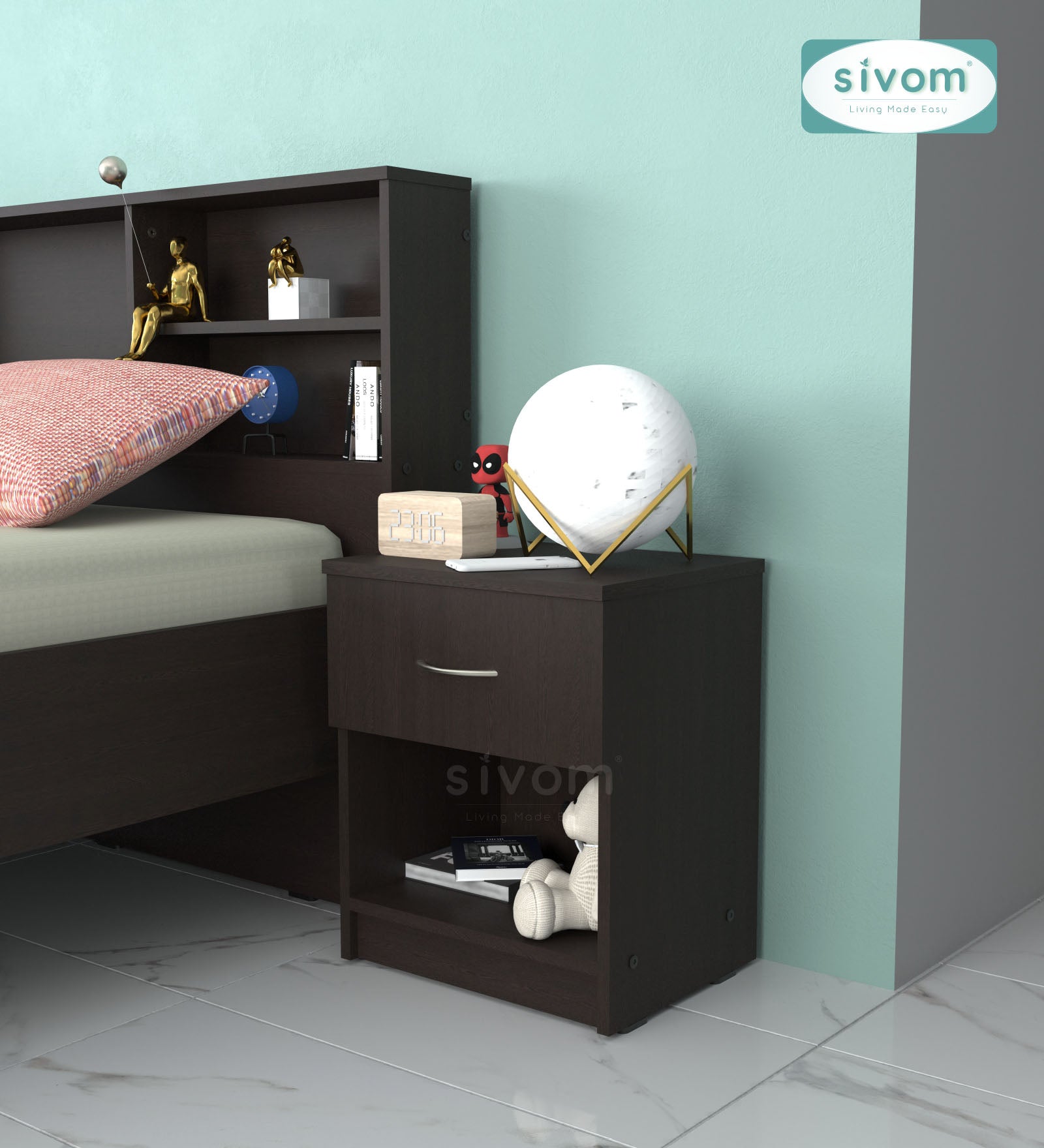 Sivom SIVOM Muse Multipurpose Side Table Engineered Wood Bedside Table for Modern Homes | Elegant Design & Premium Finish