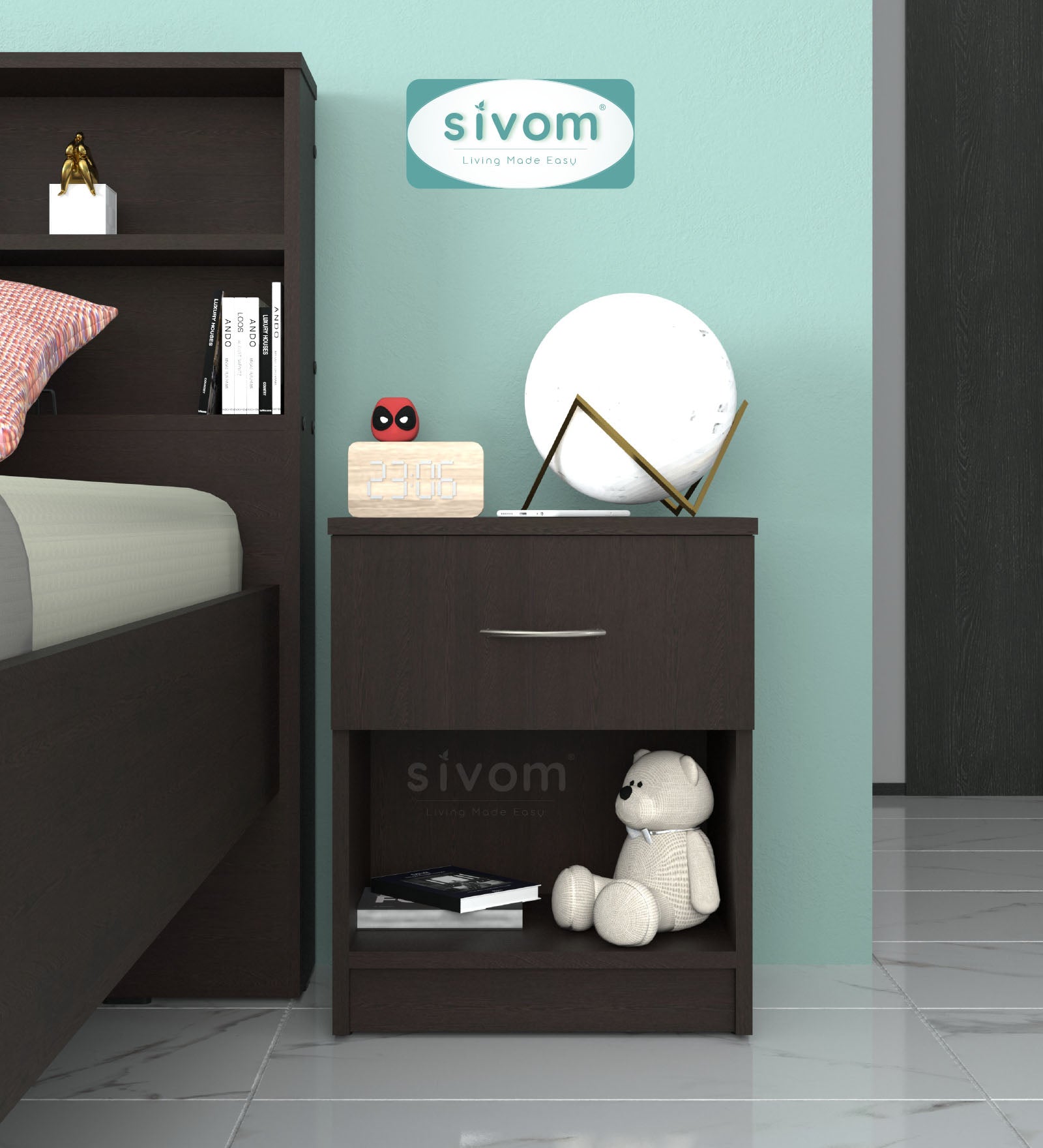 Sivom SIVOM Muse Multipurpose Side Table Engineered Wood Bedside Table for Modern Homes | Elegant Design & Premium Finish