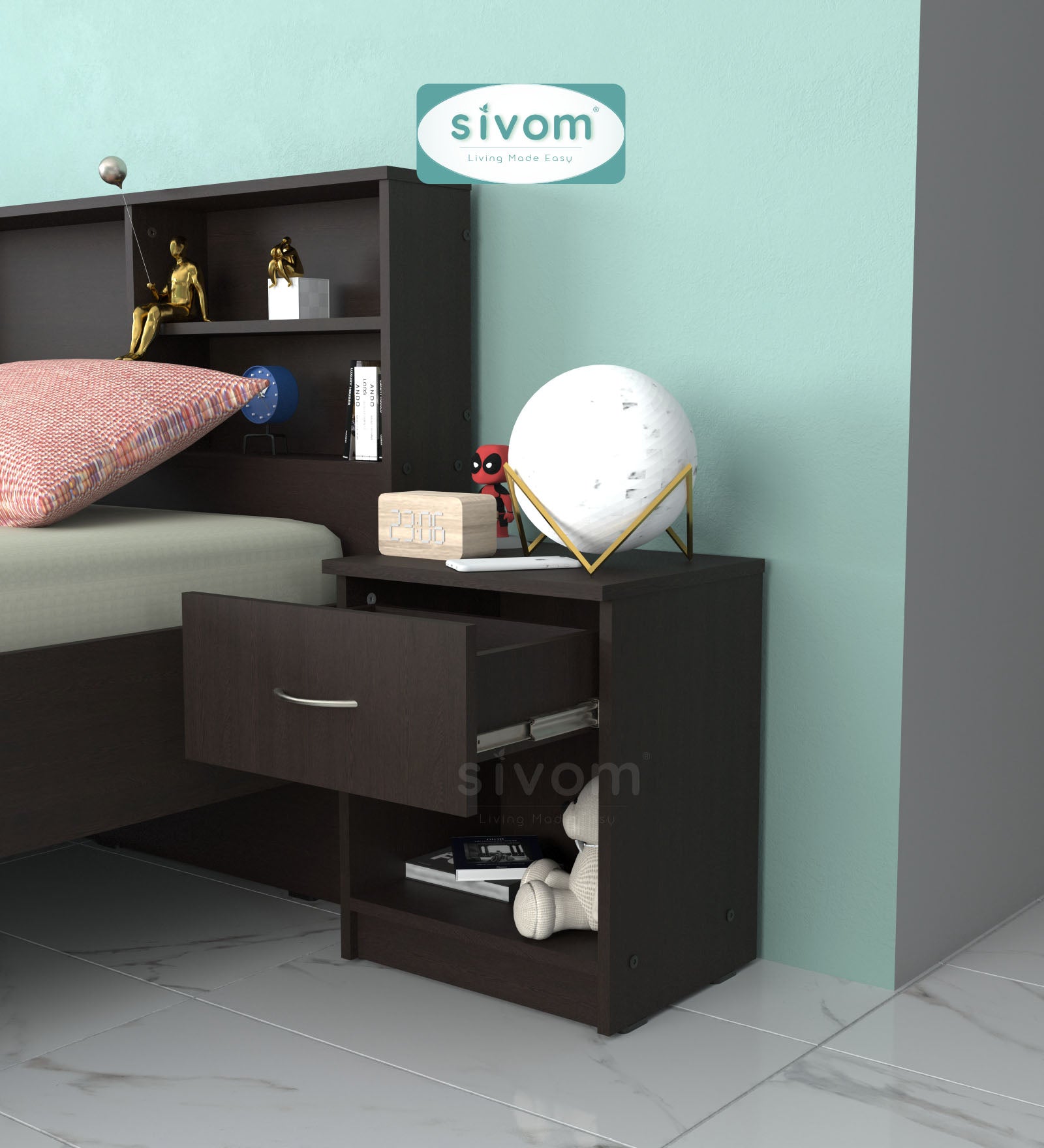 Sivom SIVOM Muse Multipurpose Side Table Engineered Wood Bedside Table for Modern Homes | Elegant Design & Premium Finish
