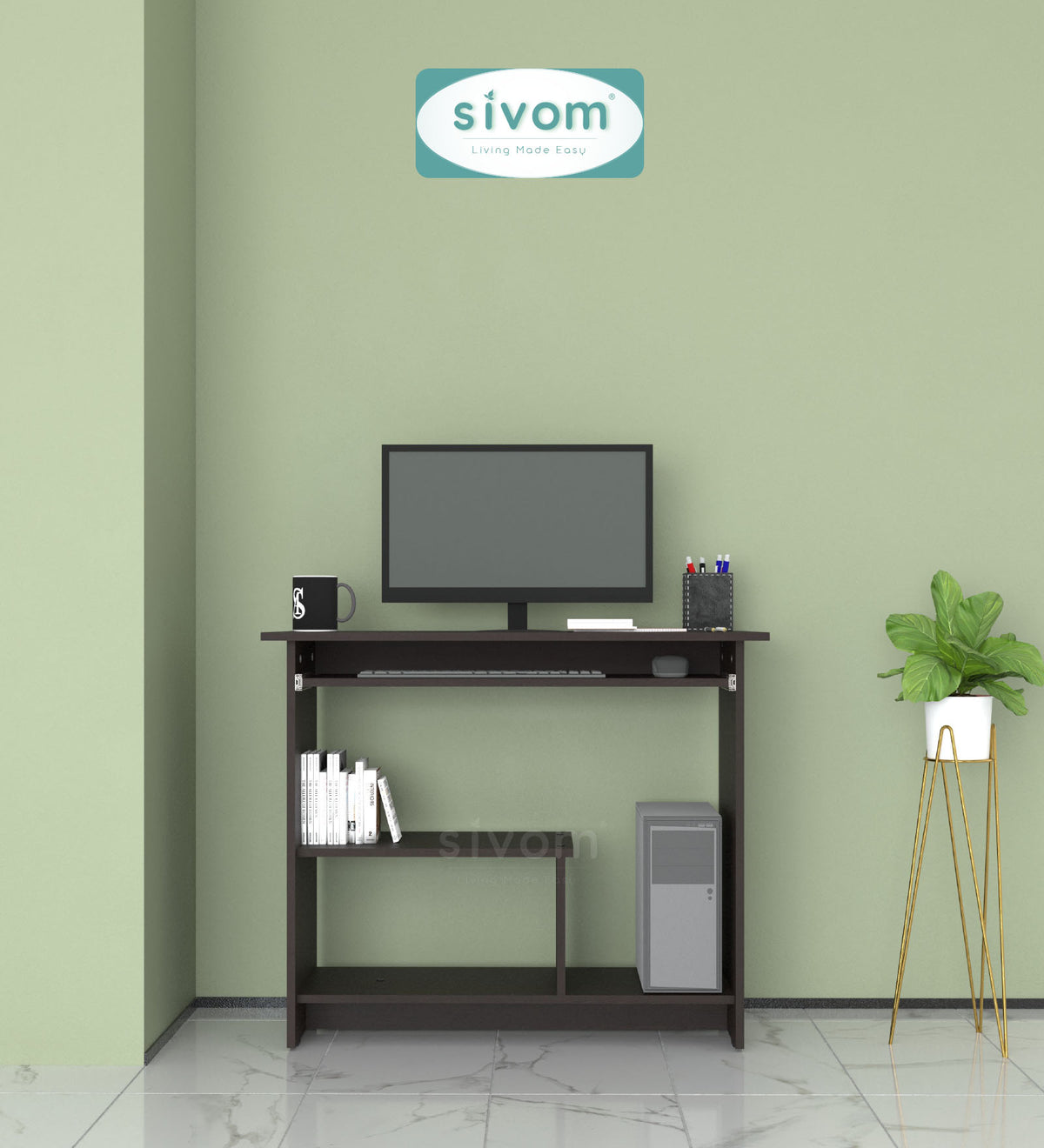 SIVOM Oasis Study/Home Office Engineered Wood Computer Desk for Modern Homes | Elegant Design & Premium Finish