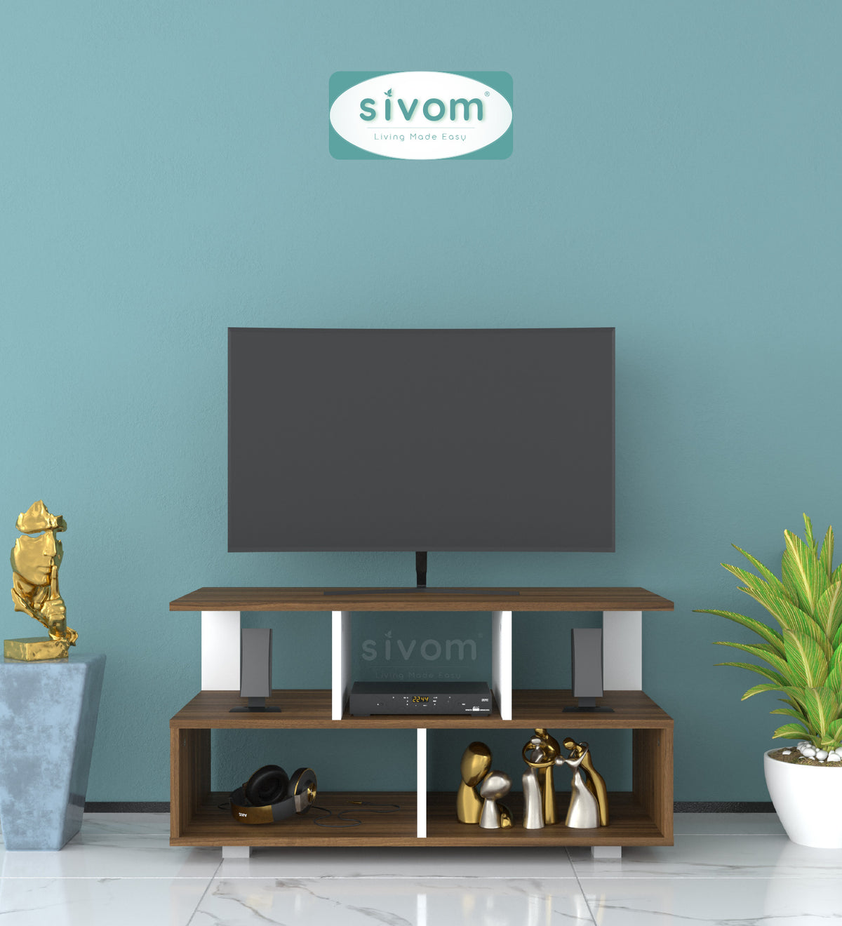Sivom furniture SIVOM Olive Multipurpose TV Unit fits upto 43 inch with Storage Engineered Wood TV Entertainment Unit for Modern Homes | Elegant Design & Premium Finish