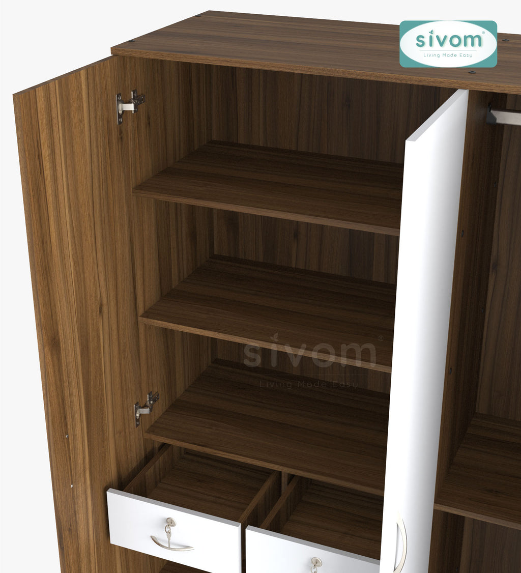 Sivom SIVOM Oliver Multipurpose 3 Door Wardrobe / Spacious Shelves with Hanging Rail Engineered Wood 3 Door Wardrobe for Modern Homes | Elegant Design & Premium Finish