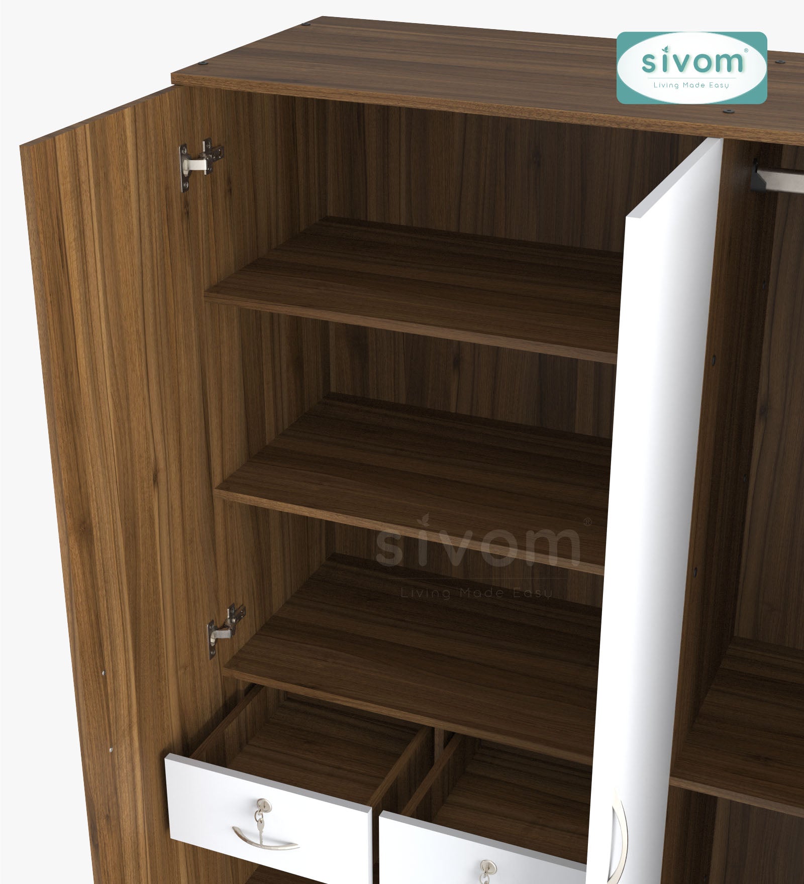 Sivom SIVOM Oliver Multipurpose 3 Door Wardrobe / Spacious Shelves with Hanging Rail Engineered Wood 3 Door Wardrobe for Modern Homes | Elegant Design & Premium Finish