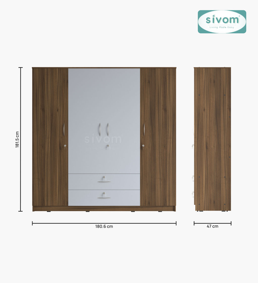 Sivom furniture SIVOM Oliver Multipurpose 4 Door Closet Engineered Wood 4 Door Wardrobe for Modern Homes | Elegant Design & Premium Finish