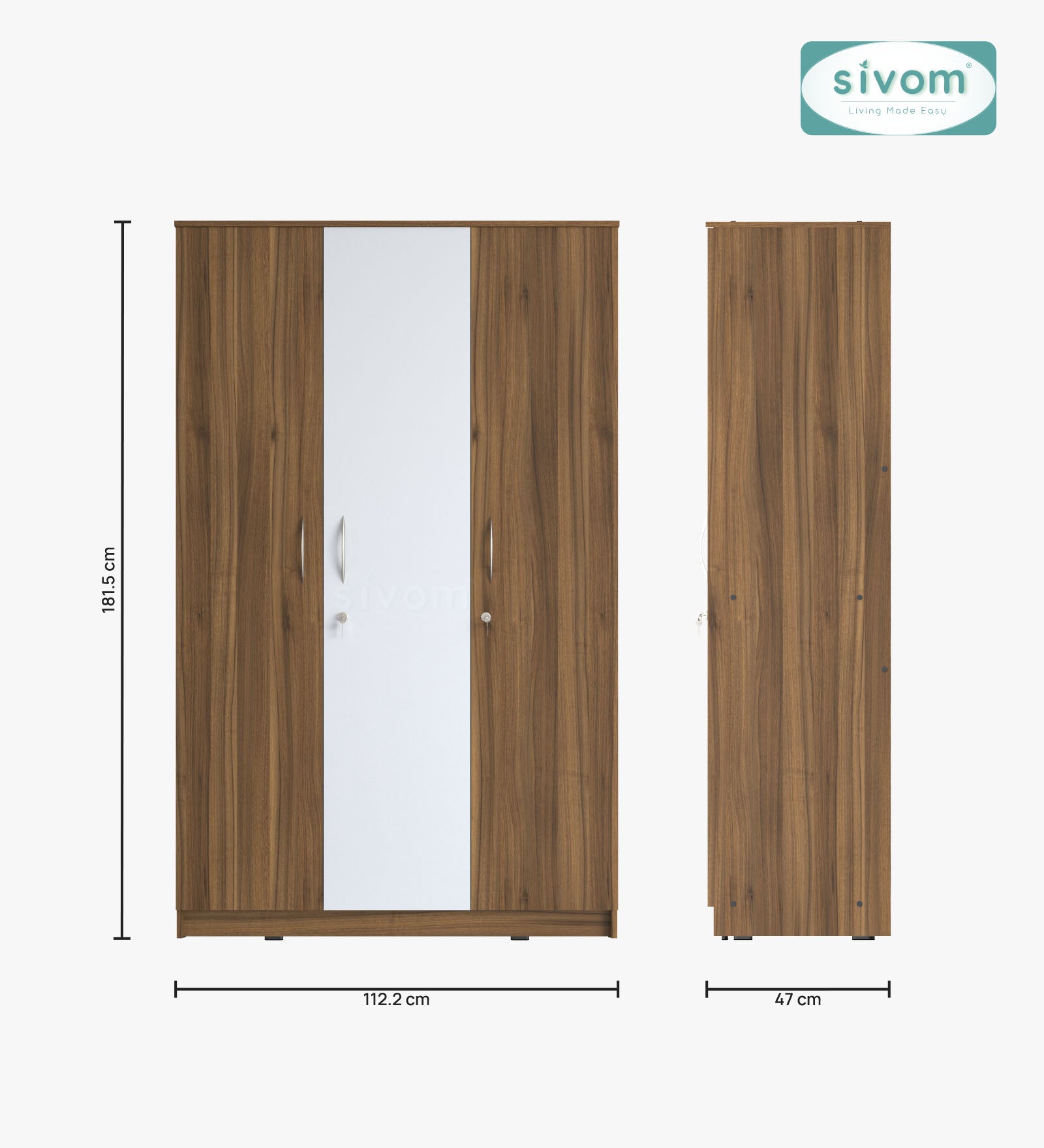 Sivom SIVOM Oliver Multipurpose 3 Door Wardrobe / Spacious Shelves with Hanging Rail Engineered Wood 3 Door Wardrobe for Modern Homes | Elegant Design & Premium Finish