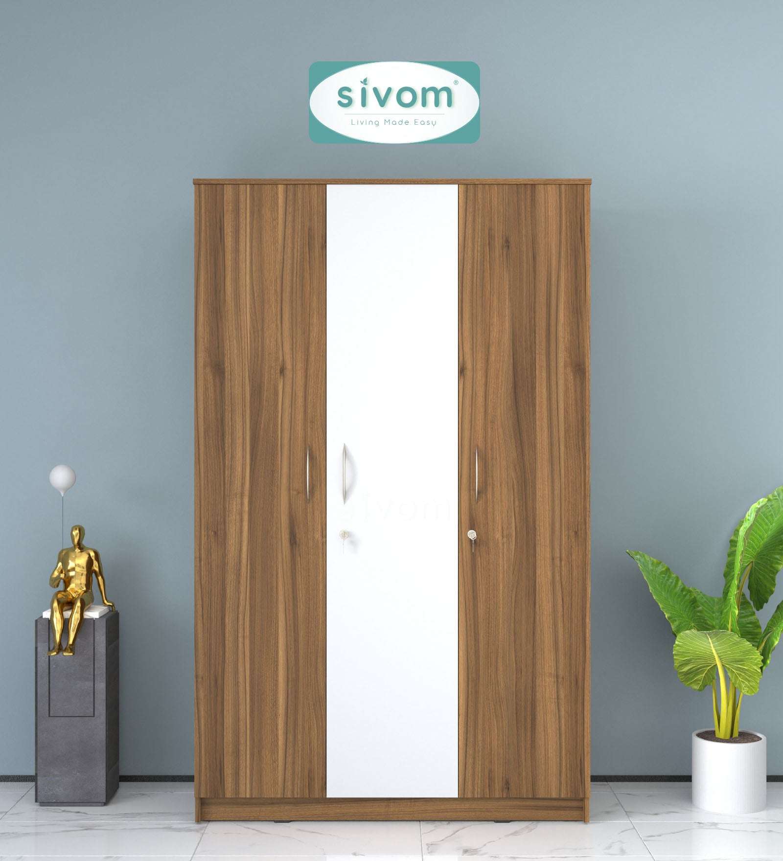 Sivom SIVOM Oliver Multipurpose 3 Door Wardrobe / Spacious Shelves with Hanging Rail Engineered Wood 3 Door Wardrobe for Modern Homes | Elegant Design & Premium Finish
