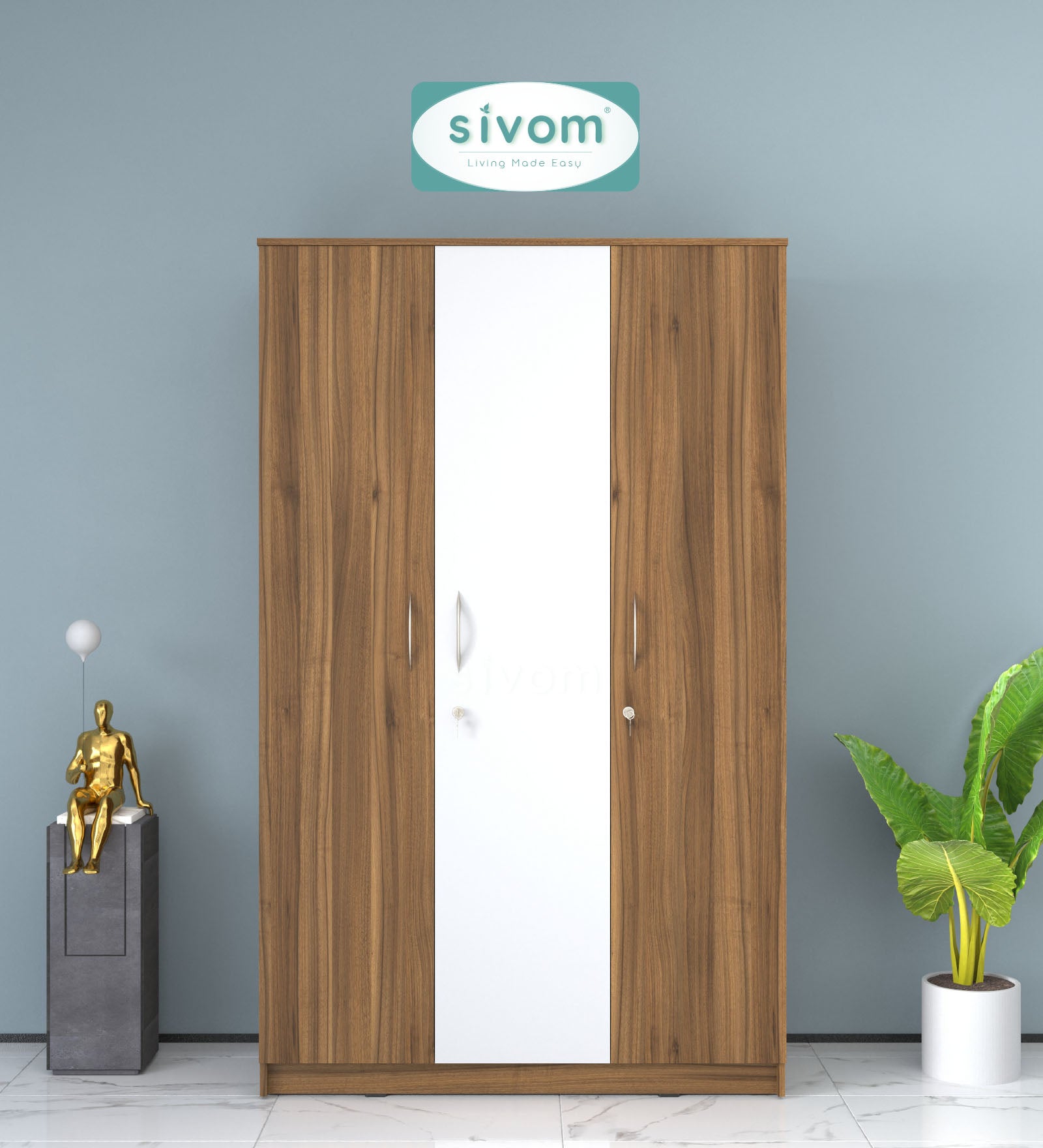 Sivom SIVOM Oliver Multipurpose 3 Door Wardrobe / Spacious Shelves with Hanging Rail Engineered Wood 3 Door Wardrobe for Modern Homes | Elegant Design & Premium Finish