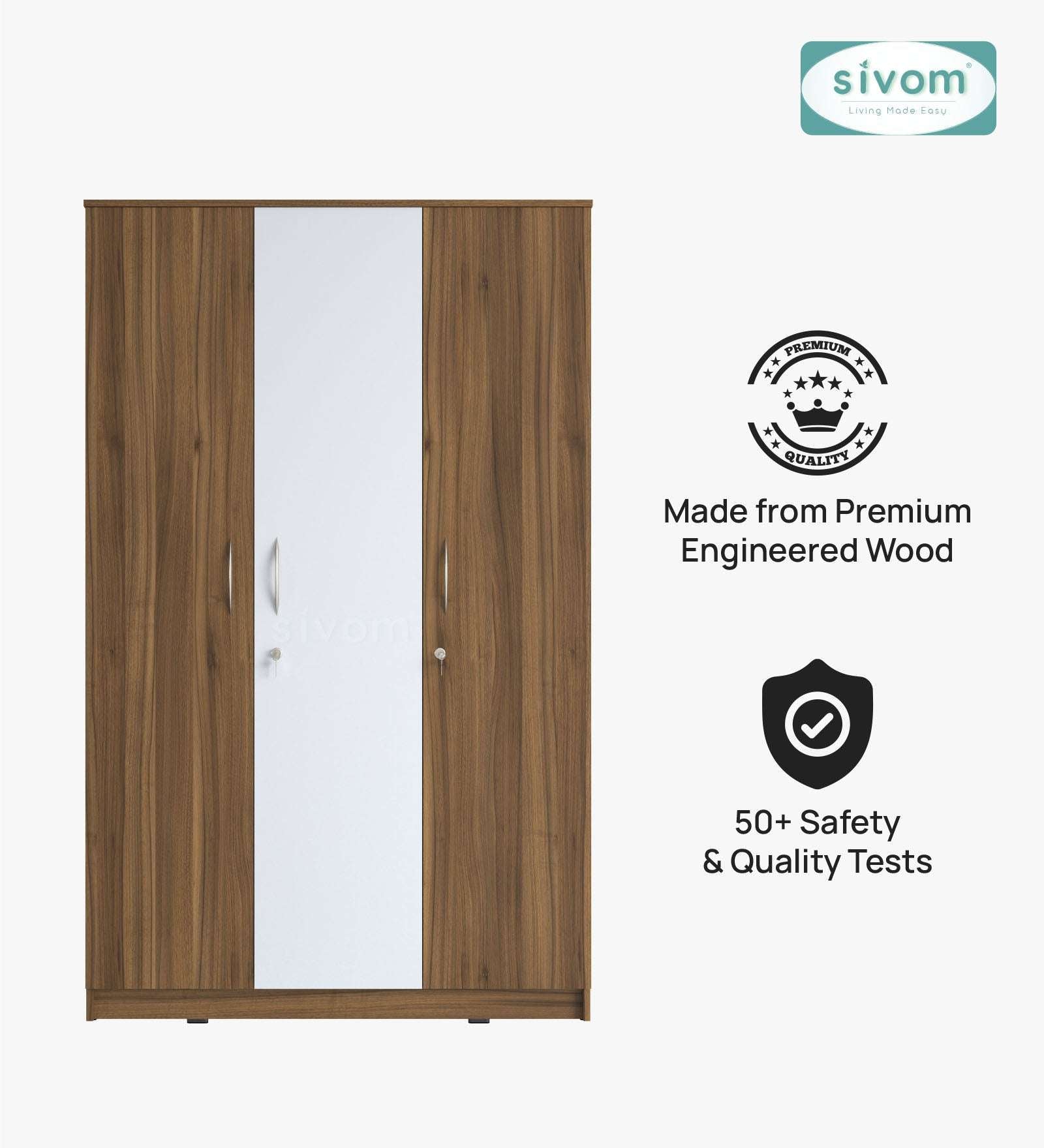 Sivom SIVOM Oliver Multipurpose 3 Door Wardrobe / Spacious Shelves with Hanging Rail Engineered Wood 3 Door Wardrobe for Modern Homes | Elegant Design & Premium Finish
