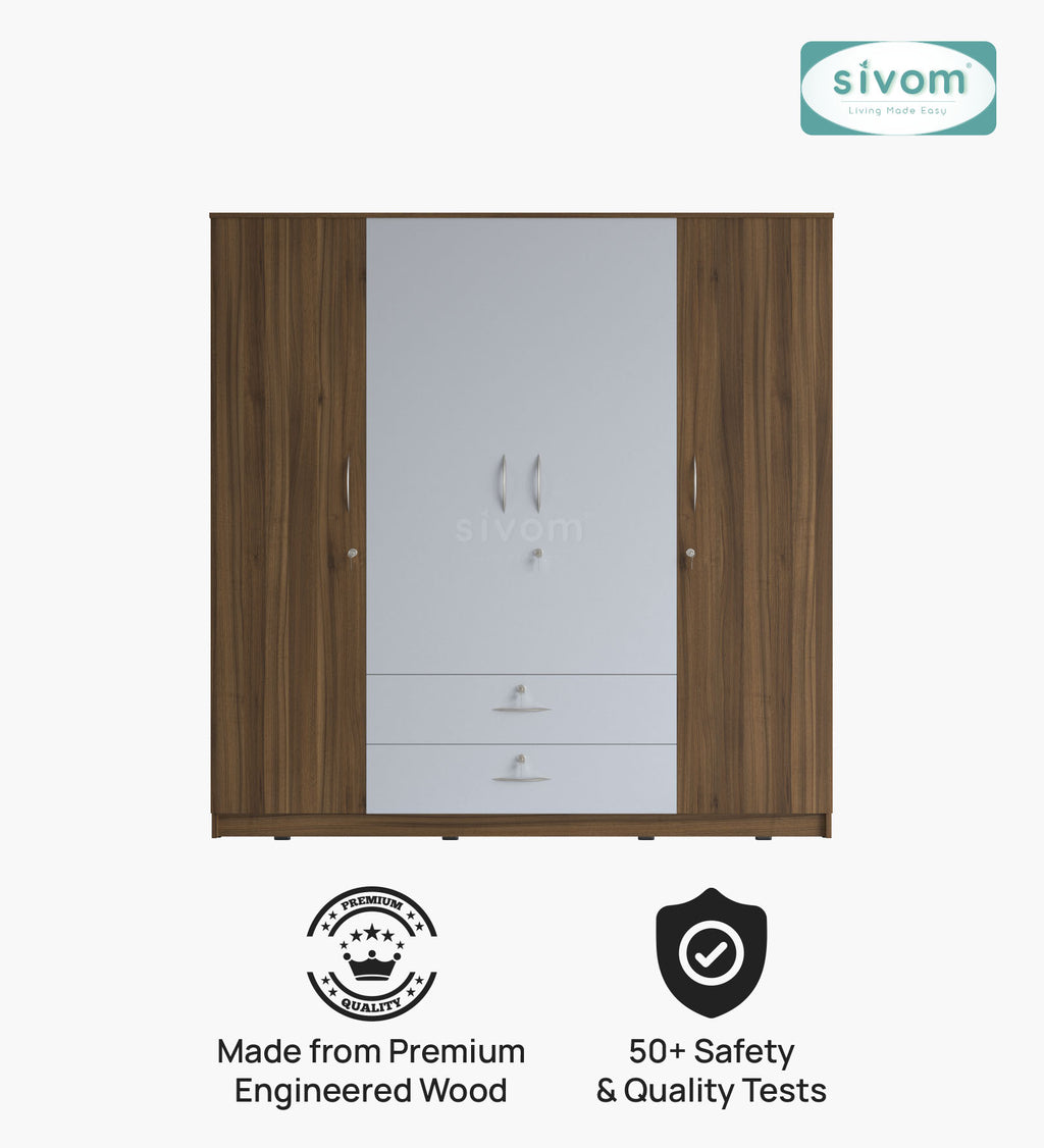 Sivom furniture SIVOM Oliver Multipurpose 4 Door Closet Engineered Wood 4 Door Wardrobe for Modern Homes | Elegant Design & Premium Finish