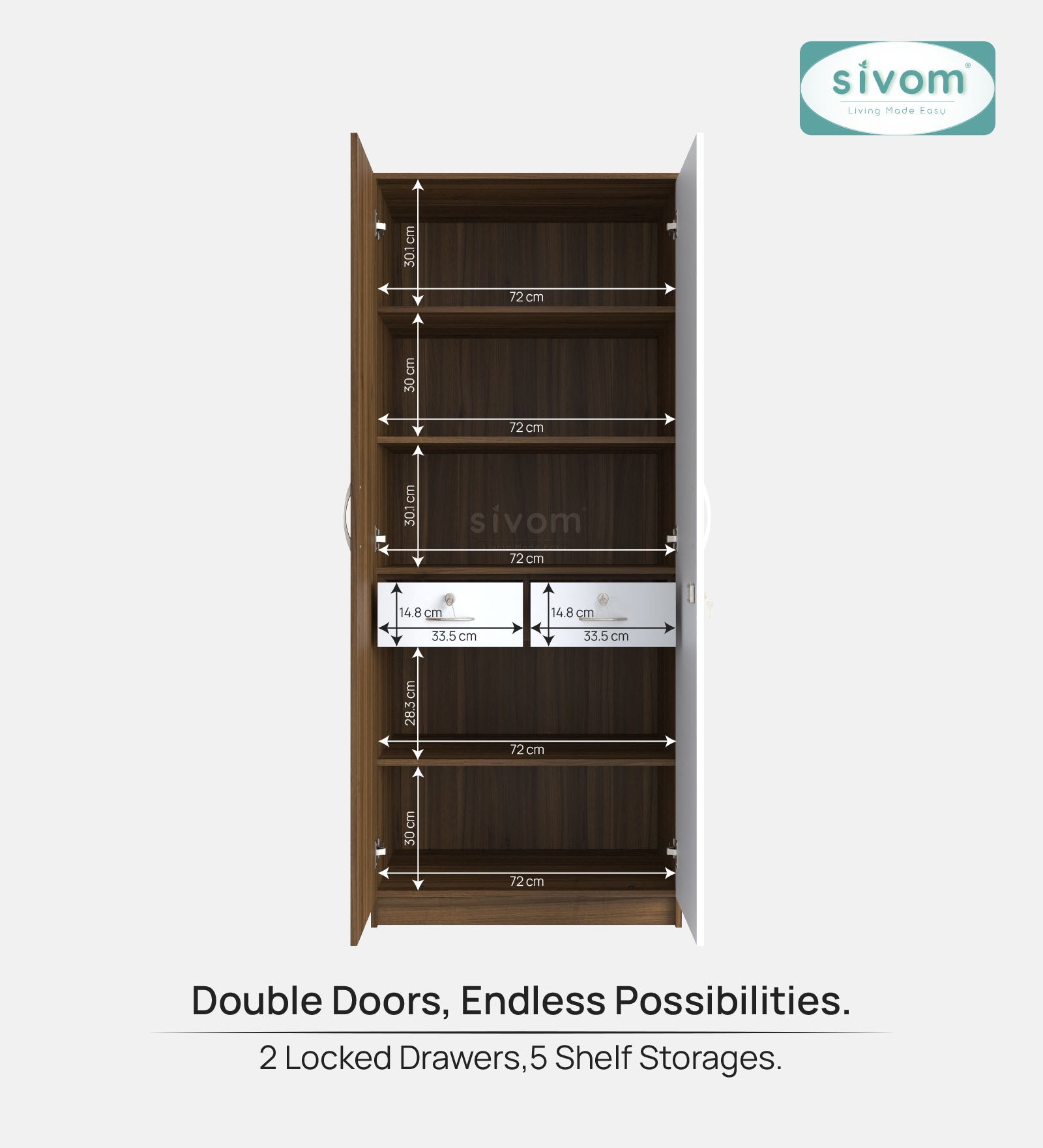 Sivom SIVOM Oliver Multipurpose 2 Door Wardrobe Engineered Wood 2 Door Wardrobe for Modern Homes | Elegant Design & Premium Finish