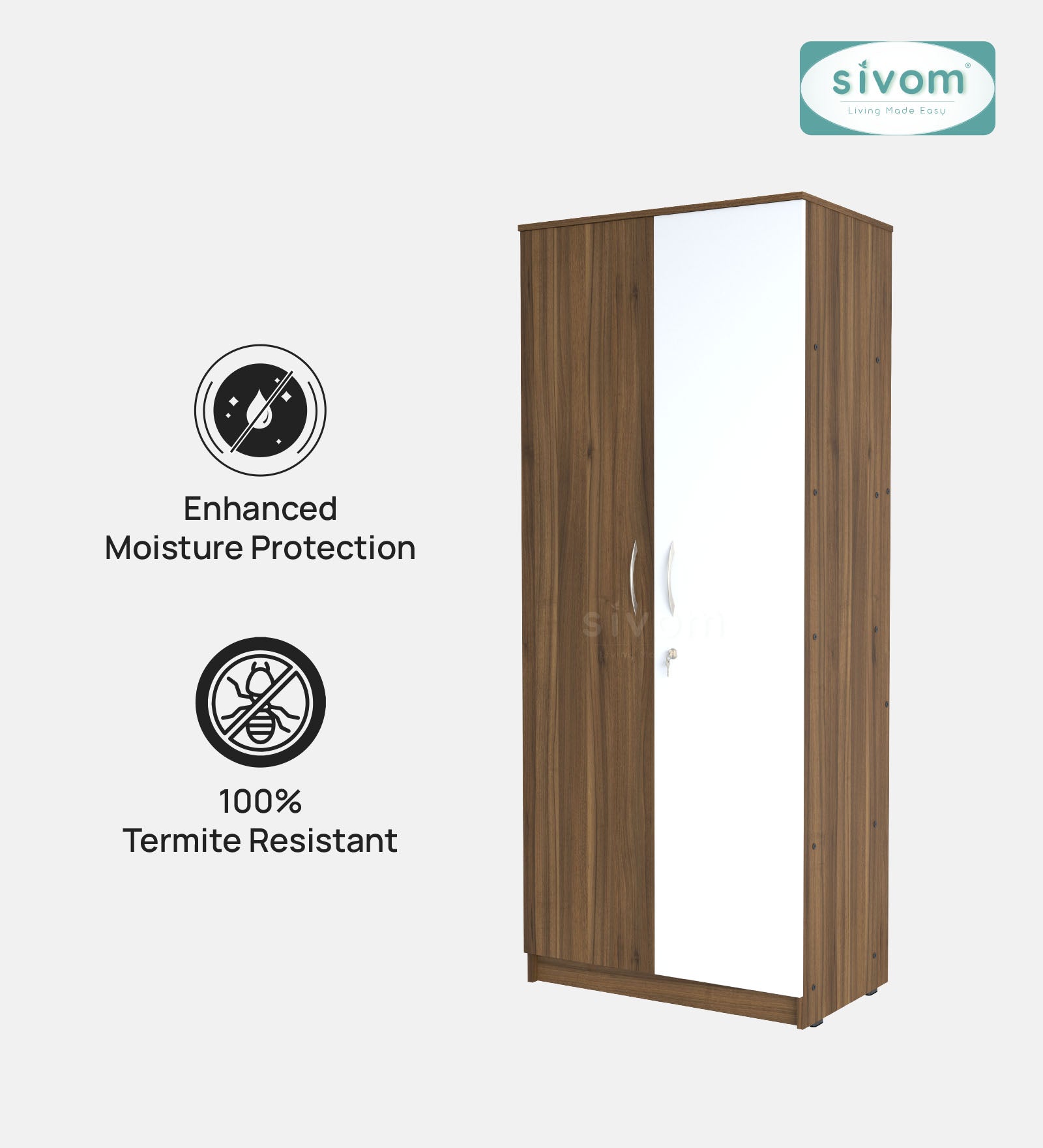 Sivom SIVOM Oliver Multipurpose 2 Door Wardrobe Engineered Wood 2 Door Wardrobe for Modern Homes | Elegant Design & Premium Finish