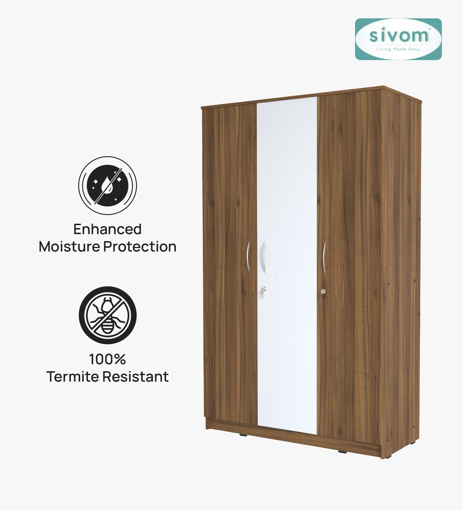 Sivom SIVOM Oliver Multipurpose 3 Door Wardrobe / Spacious Shelves with Hanging Rail Engineered Wood 3 Door Wardrobe for Modern Homes | Elegant Design & Premium Finish