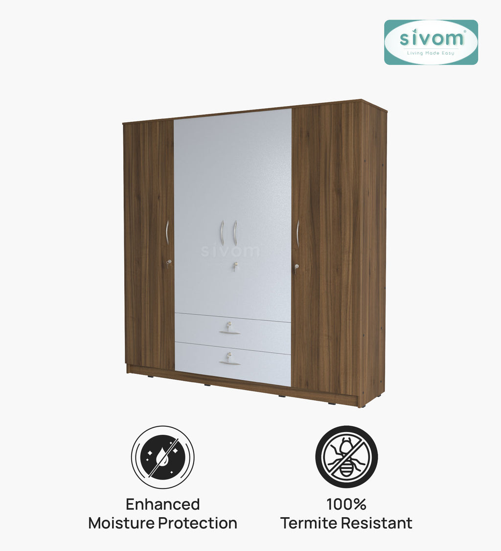 Sivom furniture SIVOM Oliver Multipurpose 4 Door Closet Engineered Wood 4 Door Wardrobe for Modern Homes | Elegant Design & Premium Finish