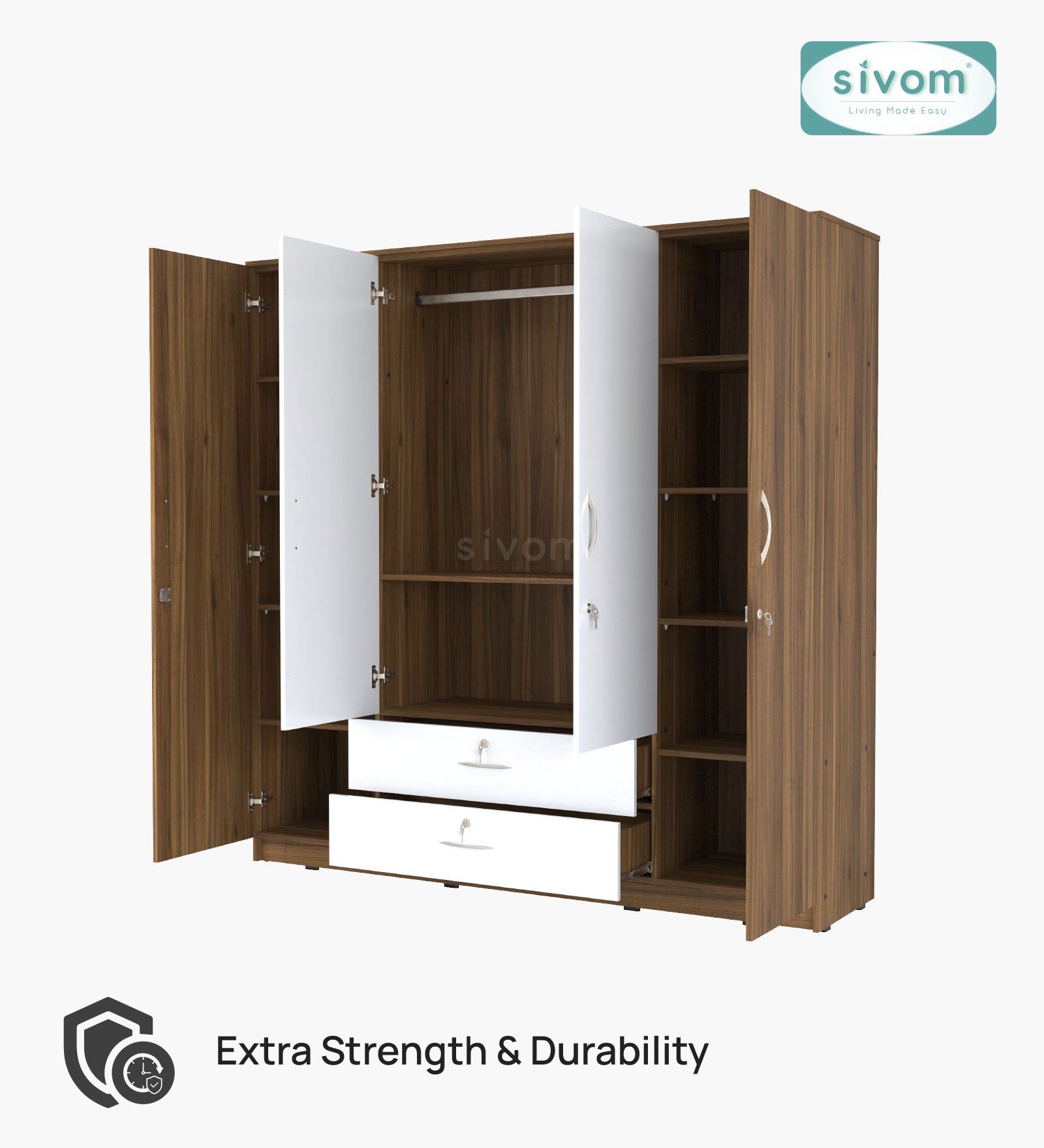 Sivom furniture SIVOM Oliver Multipurpose 4 Door Closet Engineered Wood 4 Door Wardrobe for Modern Homes | Elegant Design & Premium Finish