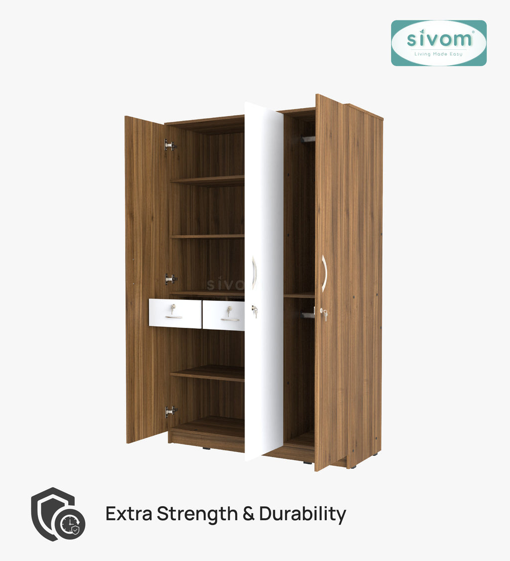 Sivom SIVOM Oliver Multipurpose 3 Door Wardrobe / Spacious Shelves with Hanging Rail Engineered Wood 3 Door Wardrobe for Modern Homes | Elegant Design & Premium Finish