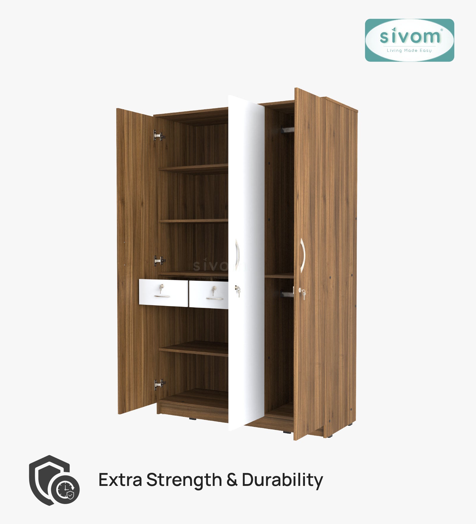 Sivom SIVOM Oliver Multipurpose 3 Door Wardrobe / Spacious Shelves with Hanging Rail Engineered Wood 3 Door Wardrobe for Modern Homes | Elegant Design & Premium Finish