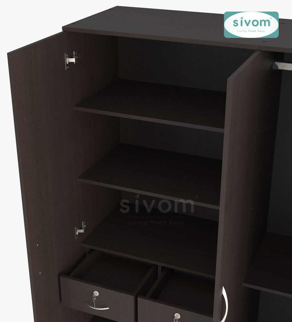 Sivom SIVOM Oliver Multipurpose 3 Door Wardrobe / Spacious Shelves with Hanging Rail Engineered Wood 3 Door Wardrobe for Modern Homes | Elegant Design & Premium Finish