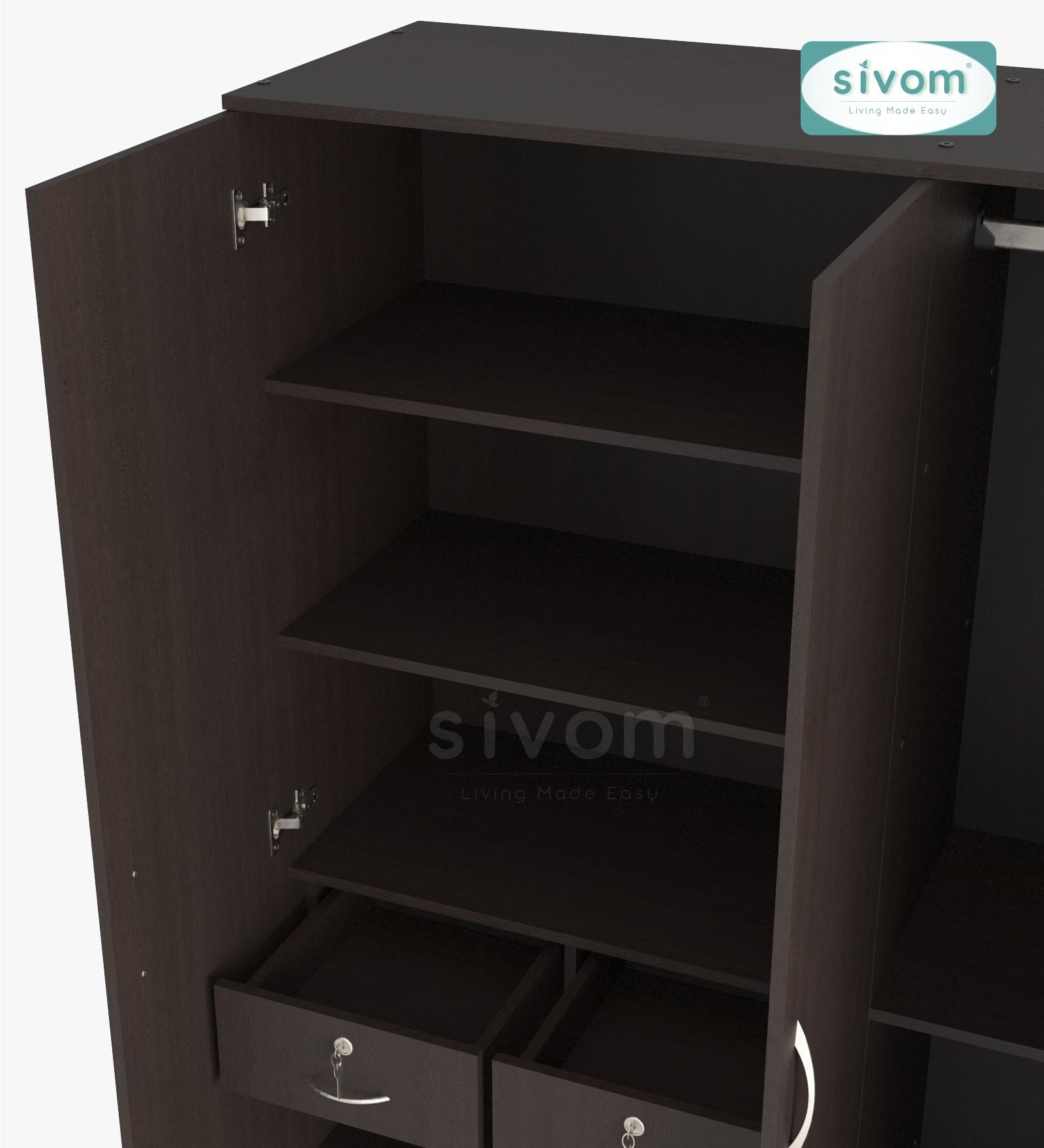 Sivom SIVOM Oliver Multipurpose 3 Door Wardrobe / Spacious Shelves with Hanging Rail Engineered Wood 3 Door Wardrobe for Modern Homes | Elegant Design & Premium Finish