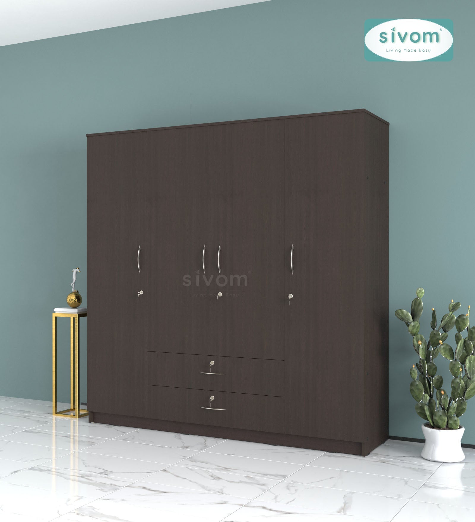 Sivom furniture SIVOM Oliver Multipurpose 4 Door Closet Engineered Wood 4 Door Wardrobe for Modern Homes | Elegant Design & Premium Finish
