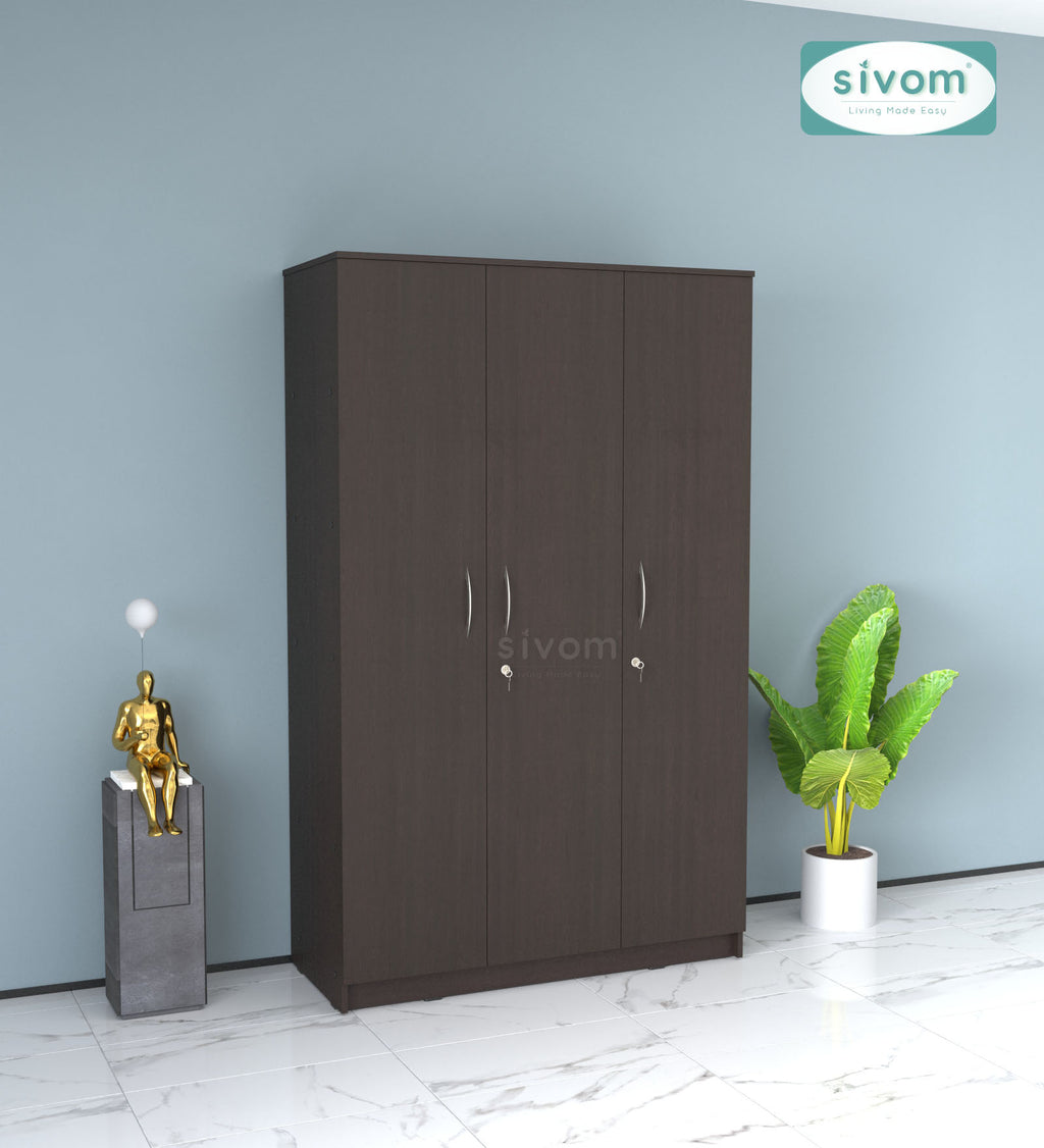 Sivom SIVOM Oliver Multipurpose 3 Door Wardrobe / Spacious Shelves with Hanging Rail Engineered Wood 3 Door Wardrobe for Modern Homes | Elegant Design & Premium Finish