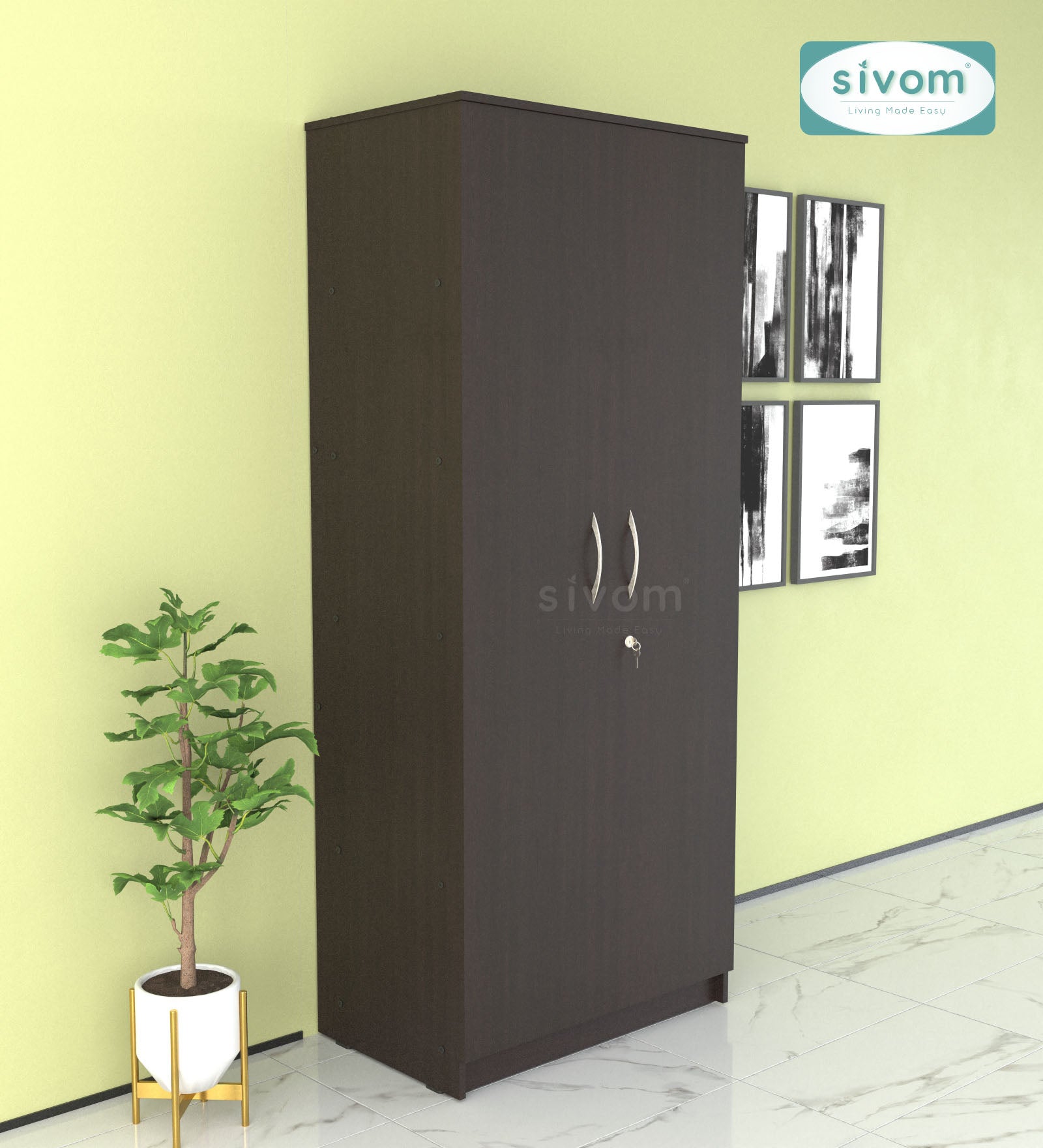 Sivom SIVOM Oliver Multipurpose 2 Door Wardrobe Engineered Wood 2 Door Wardrobe for Modern Homes | Elegant Design & Premium Finish