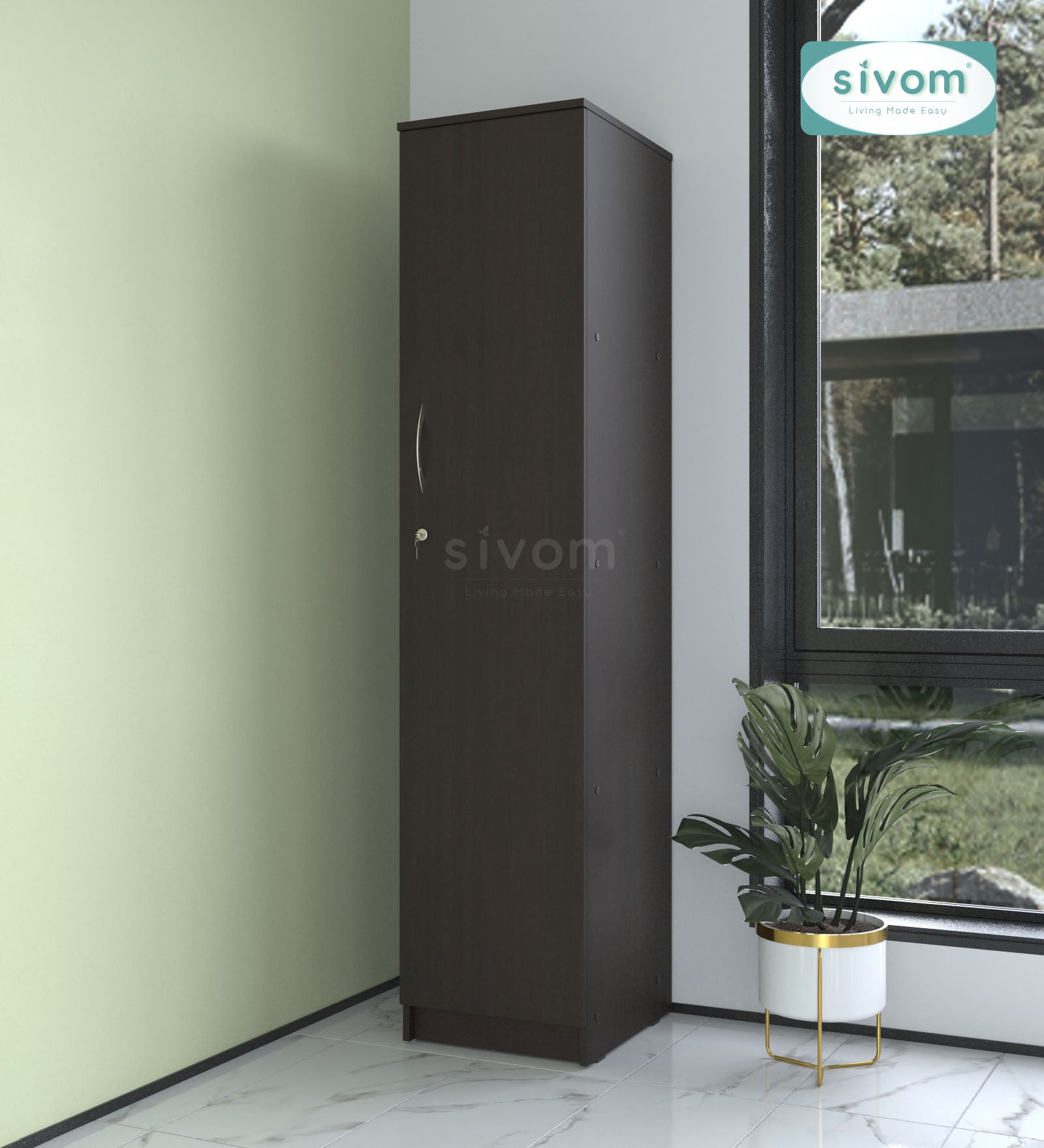 Sivom SIVOM Oliver Multipurpose 1 Door Wardrobe / Spacious 4 Shelves Engineered Wood 1 Door Wardrobe for Modern Homes | Elegant Design & Premium Finish