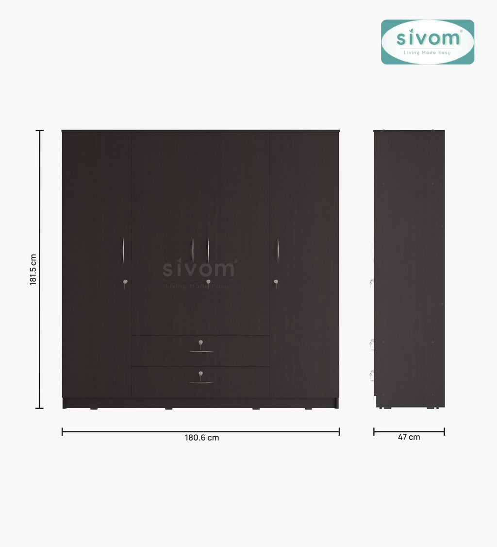 Sivom furniture SIVOM Oliver Multipurpose 4 Door Closet Engineered Wood 4 Door Wardrobe for Modern Homes | Elegant Design & Premium Finish