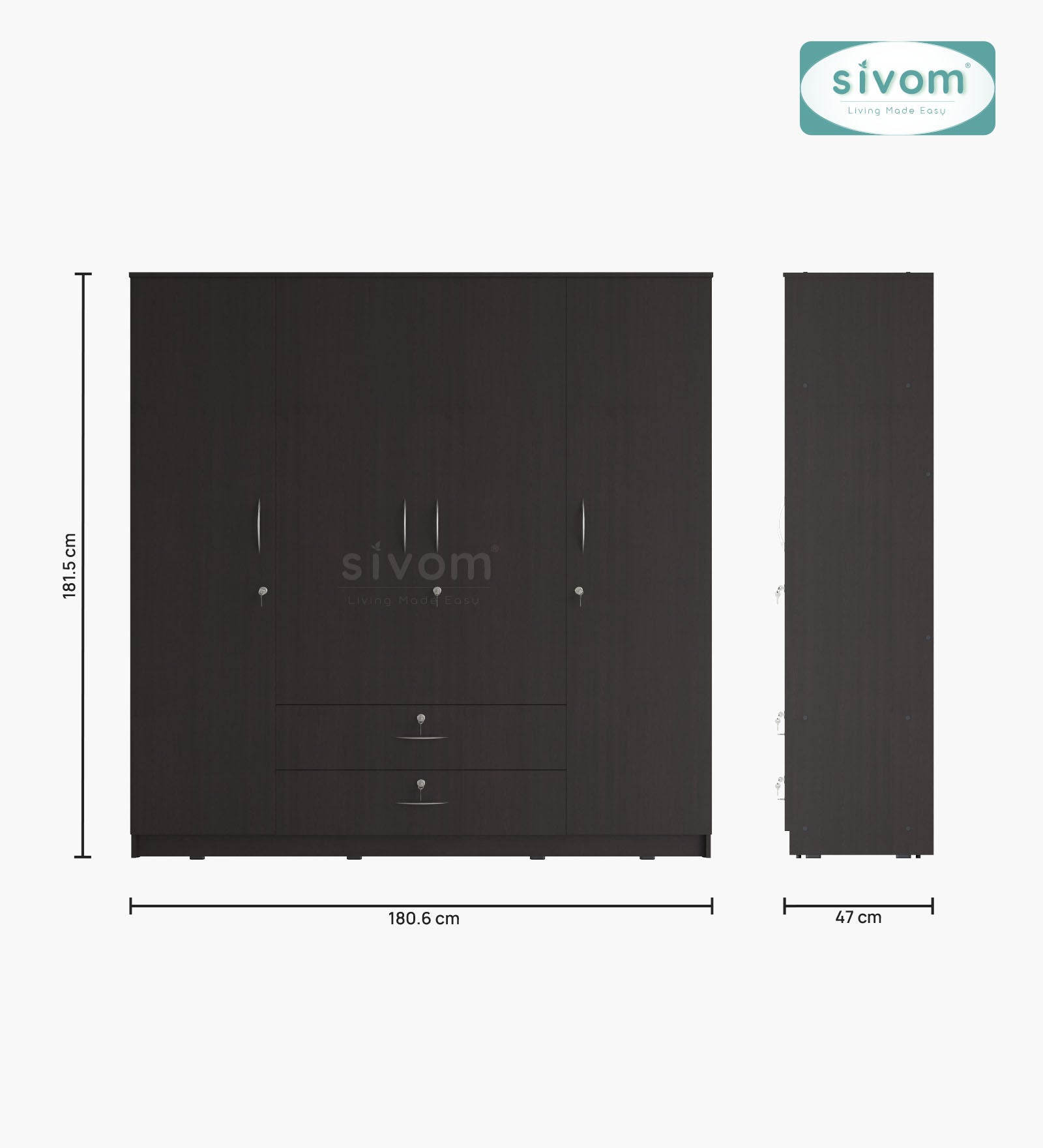 Sivom furniture SIVOM Oliver Multipurpose 4 Door Closet Engineered Wood 4 Door Wardrobe for Modern Homes | Elegant Design & Premium Finish