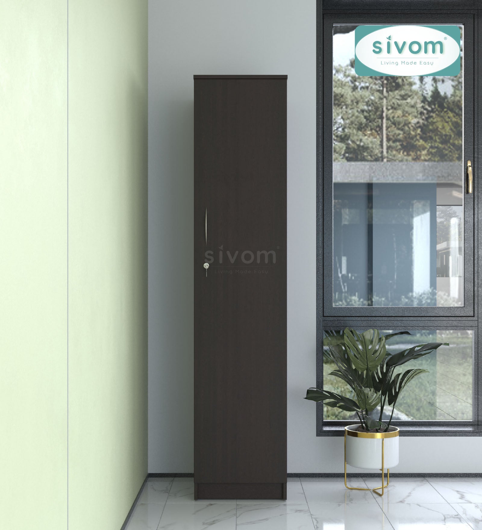 Sivom SIVOM Oliver Multipurpose 1 Door Wardrobe / Spacious 4 Shelves Engineered Wood 1 Door Wardrobe for Modern Homes | Elegant Design & Premium Finish