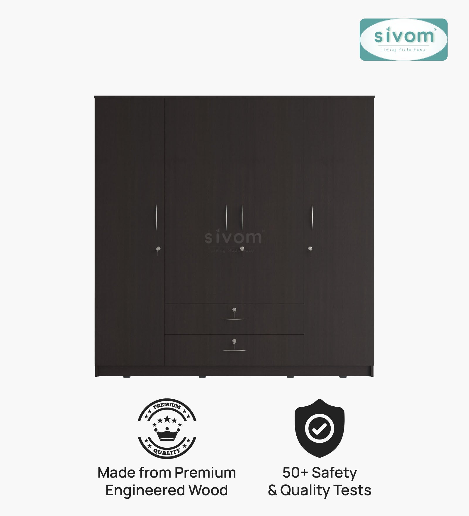 Sivom furniture SIVOM Oliver Multipurpose 4 Door Closet Engineered Wood 4 Door Wardrobe for Modern Homes | Elegant Design & Premium Finish