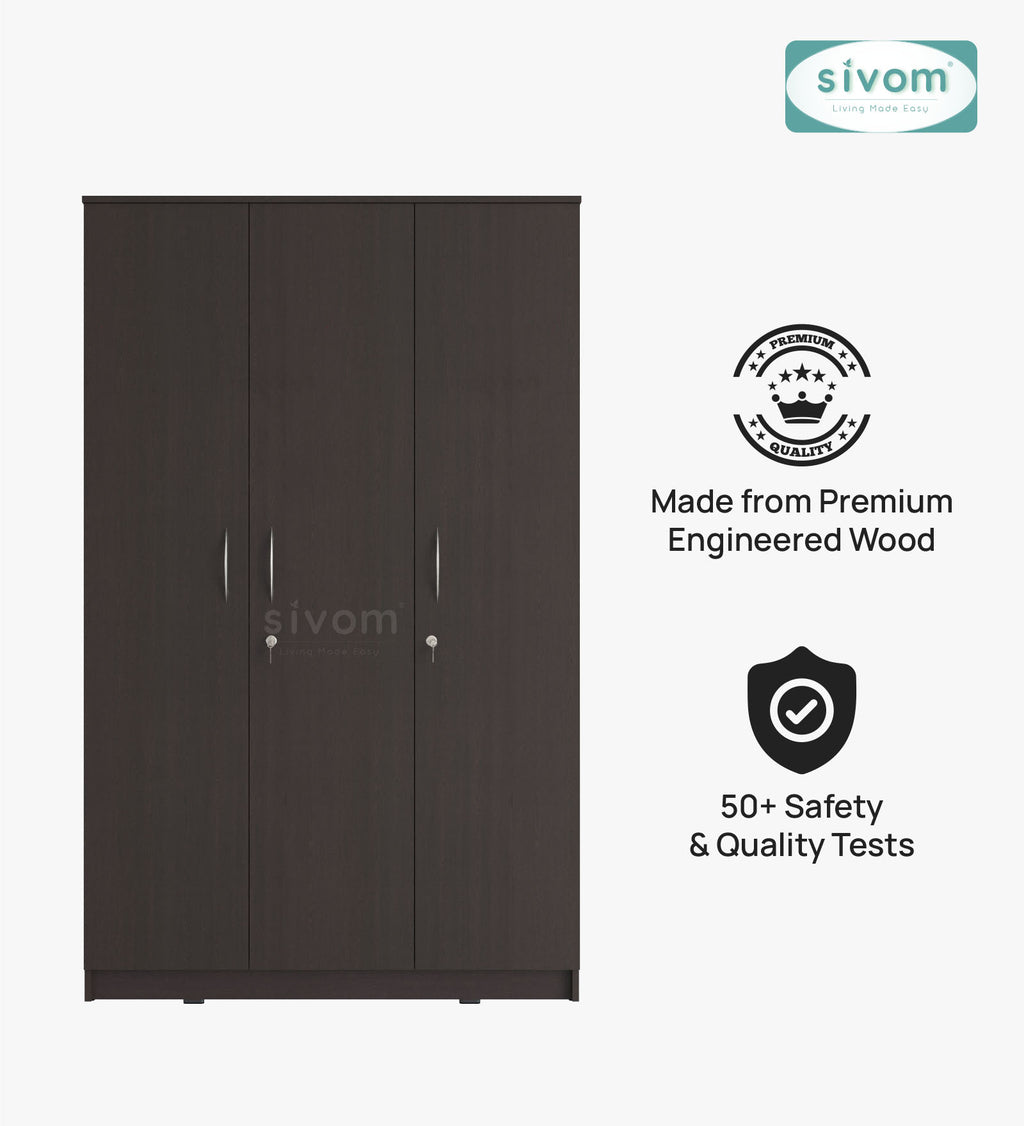 Sivom SIVOM Oliver Multipurpose 3 Door Wardrobe / Spacious Shelves with Hanging Rail Engineered Wood 3 Door Wardrobe for Modern Homes | Elegant Design & Premium Finish