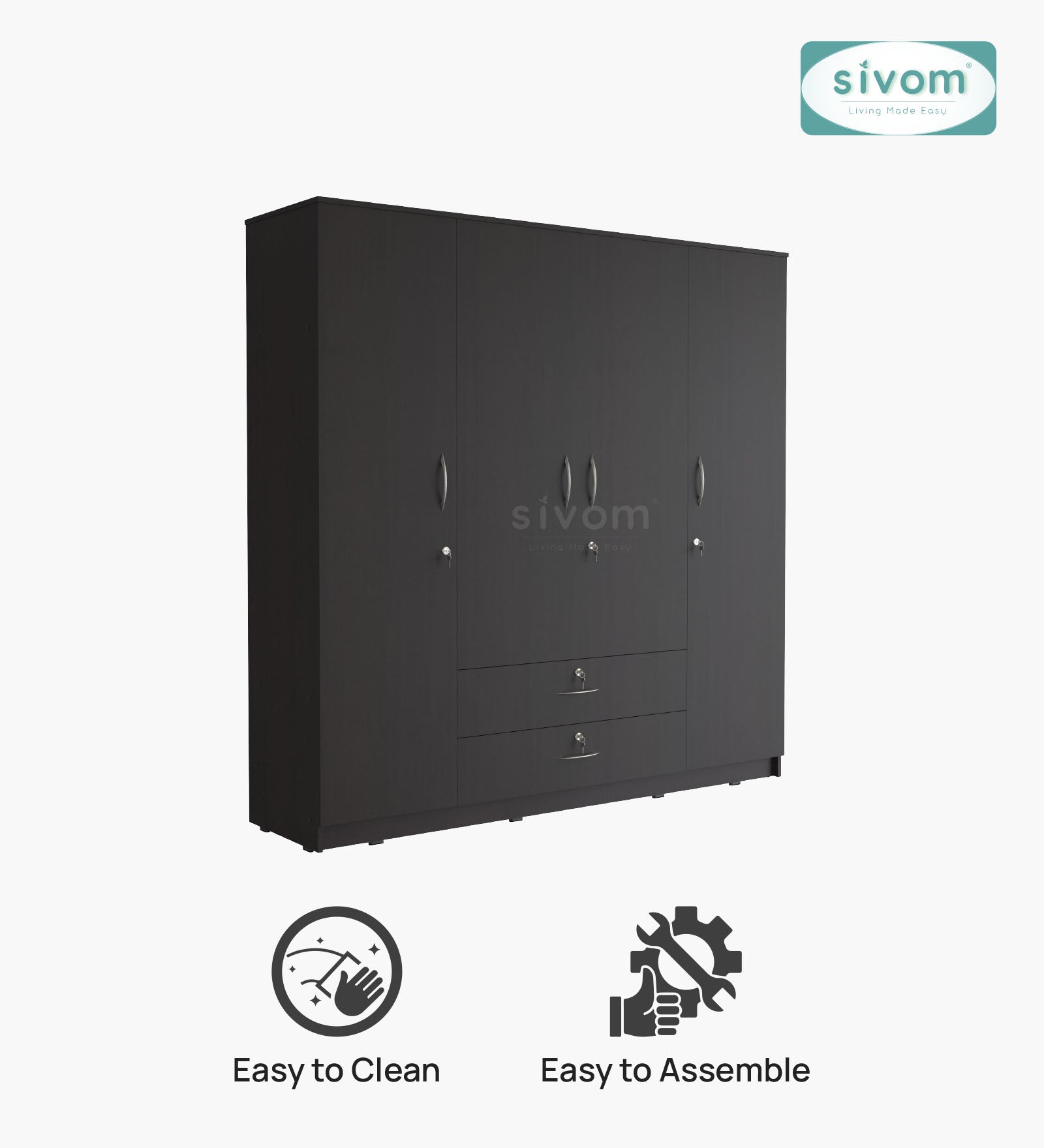 Sivom furniture SIVOM Oliver Multipurpose 4 Door Closet Engineered Wood 4 Door Wardrobe for Modern Homes | Elegant Design & Premium Finish