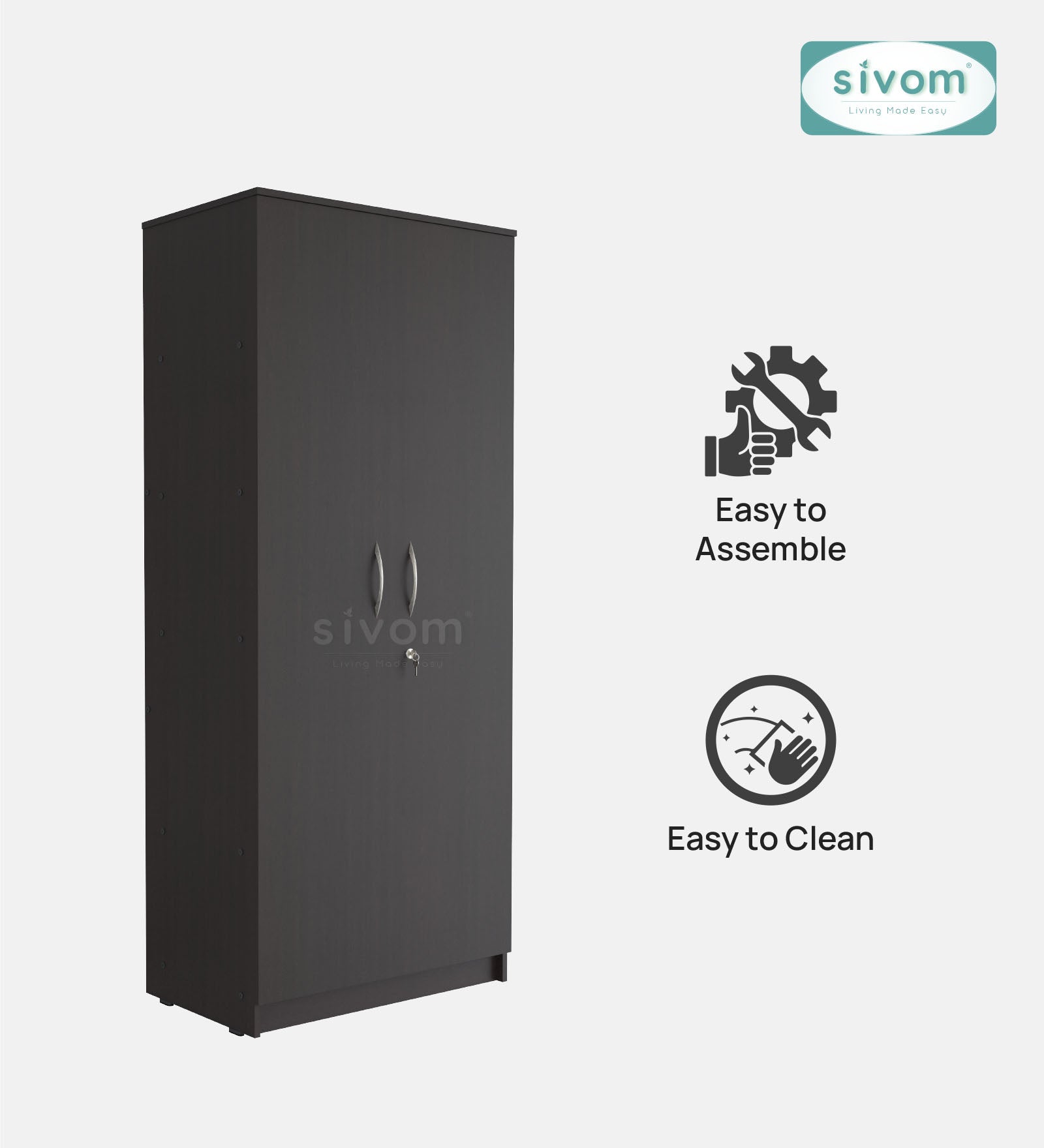 Sivom SIVOM Oliver Multipurpose 2 Door Wardrobe Engineered Wood 2 Door Wardrobe for Modern Homes | Elegant Design & Premium Finish