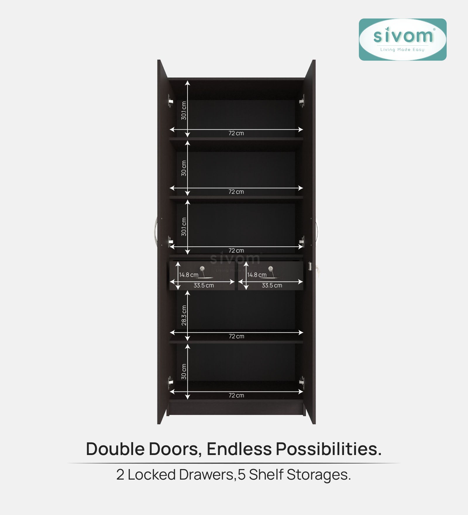 Sivom SIVOM Oliver Multipurpose 2 Door Wardrobe Engineered Wood 2 Door Wardrobe for Modern Homes | Elegant Design & Premium Finish